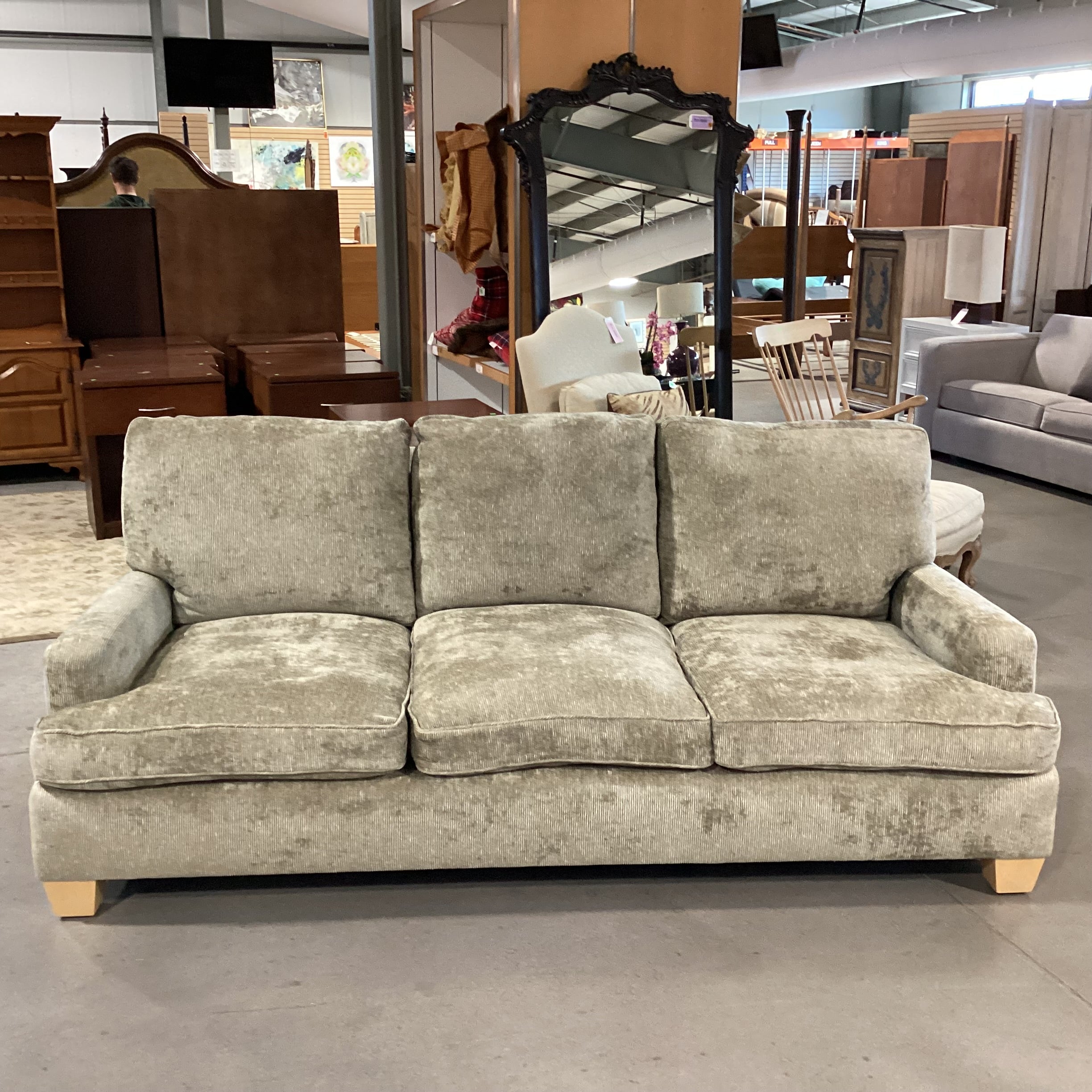 Custom Sage Ribbed Chenille Woven & Down Sofa 89"x 40"x 35"