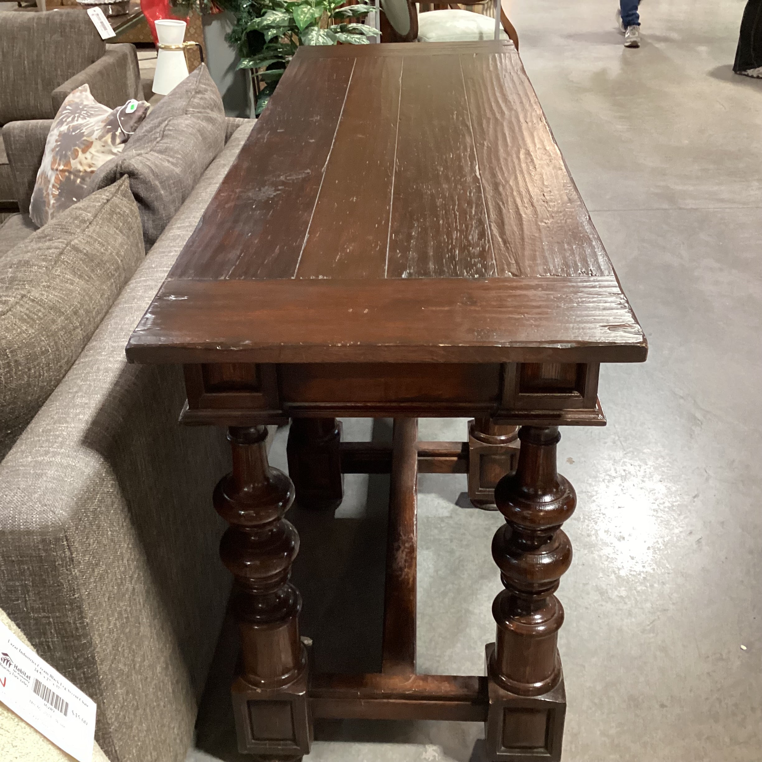 Carved Wood 2 Drawer with Ornate Legs & Trestle Sofa Table 72"x 24"x 36"