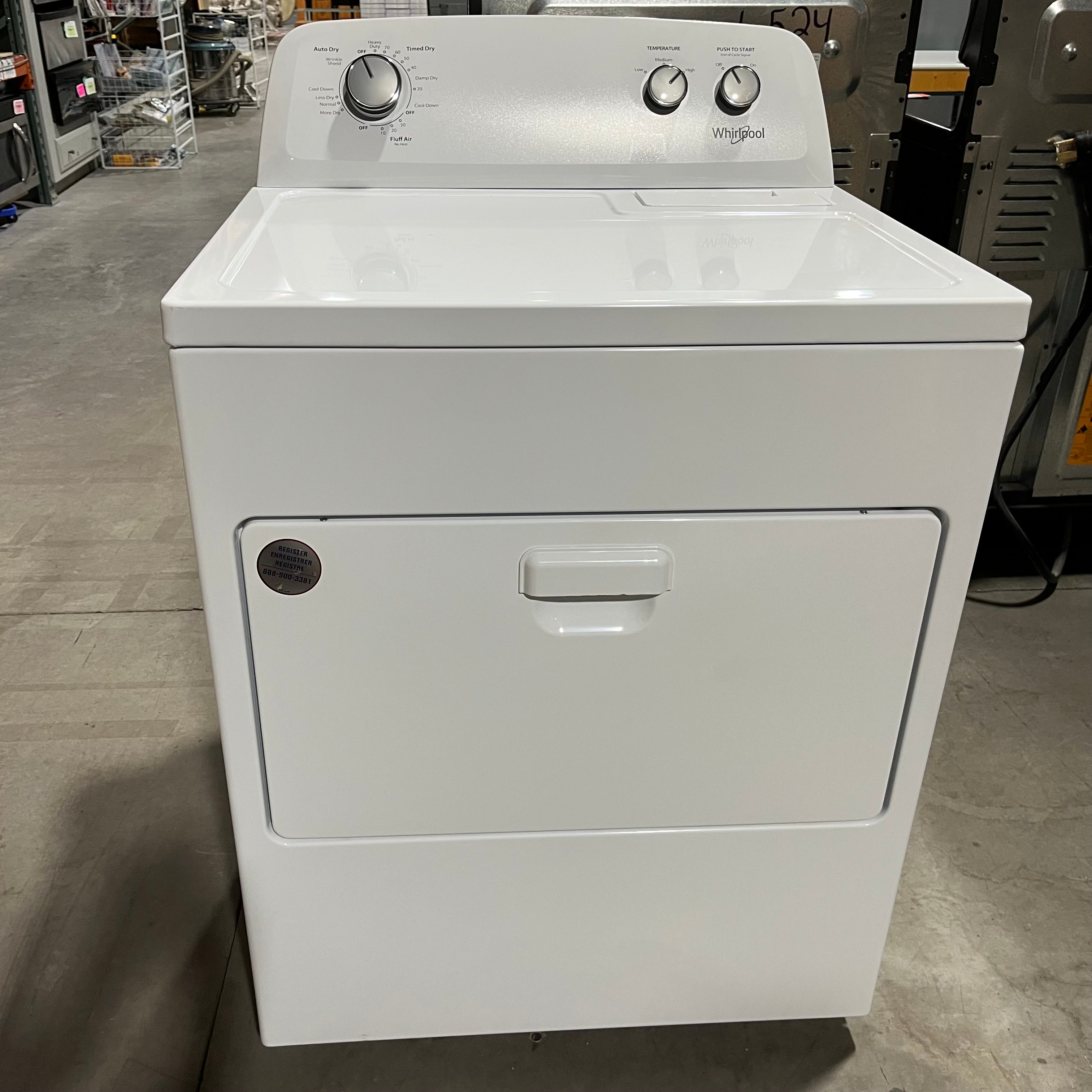 L724 Whirlpool White Electric Dryer 29"x 25.5"x 44" Model: WED4850HW S/N: MD2552431