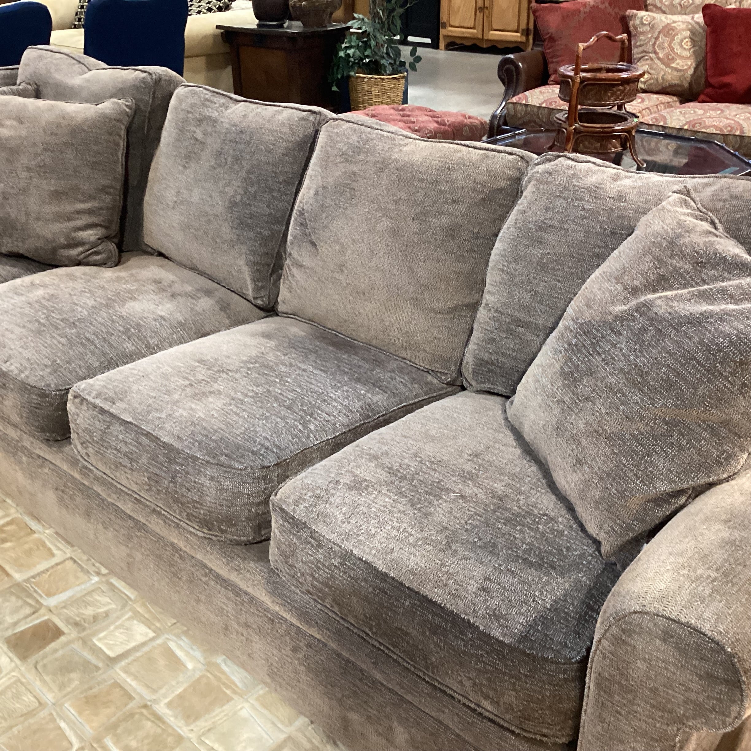 Rowe Furniture Taupe Grey Brown Woven Down Mix 2 Piece Sectional  118"x 92"x 42"x 32"