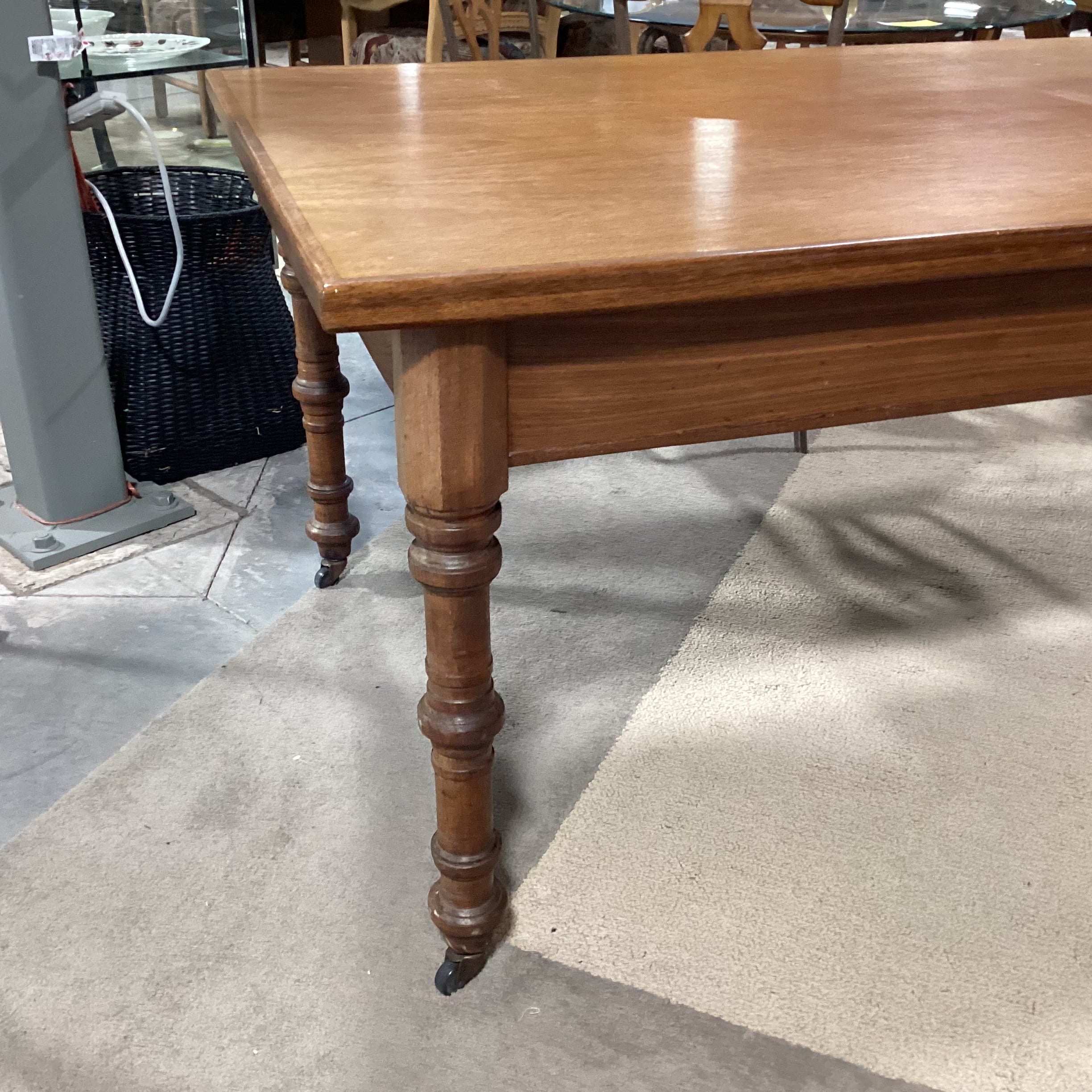 Antique Oak with Carved Detail on Casters Dining Table 98"x 42"x 32"
