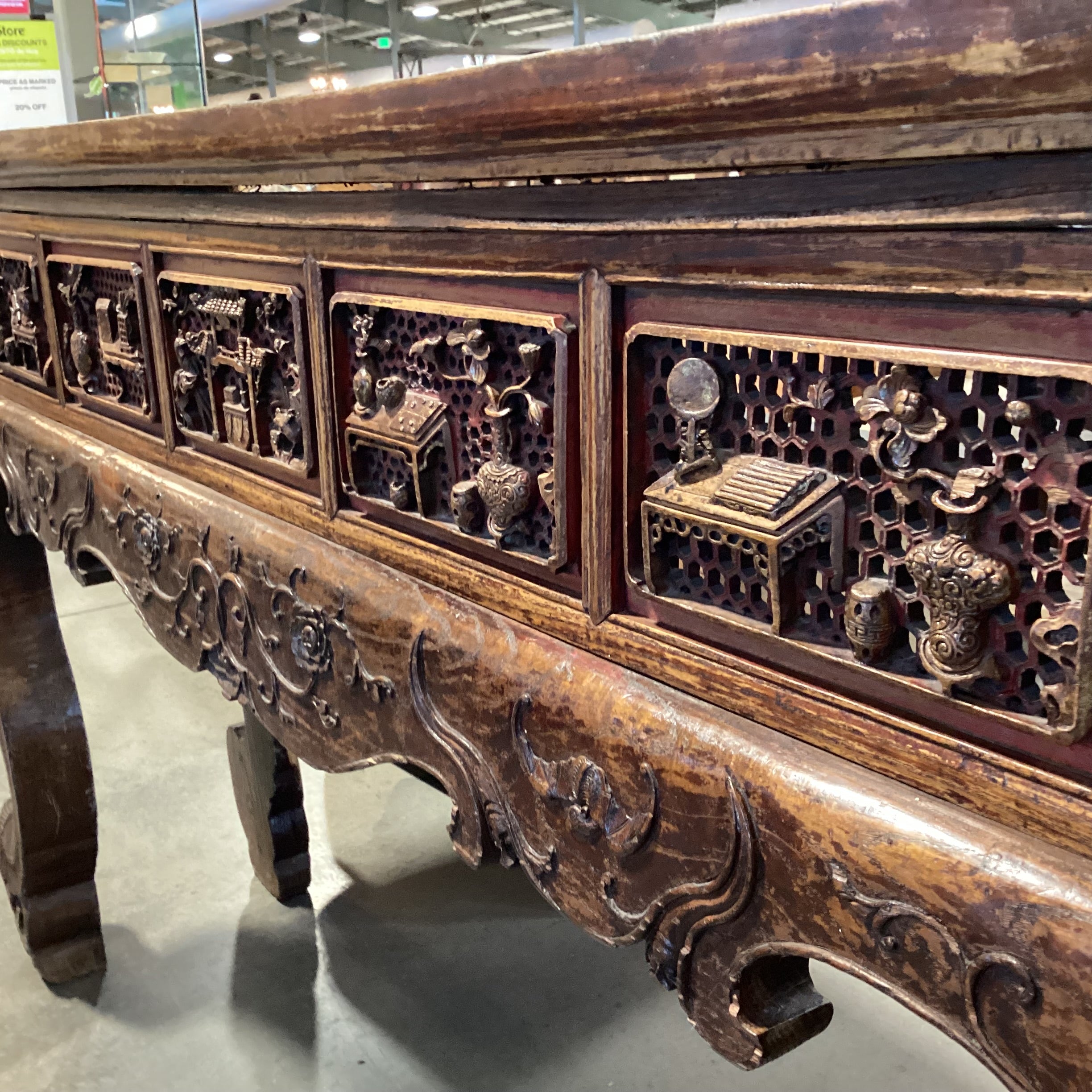 Antique Asian Ornate Carved Alter Console Sofa Table 86.5"x 15"x 42"