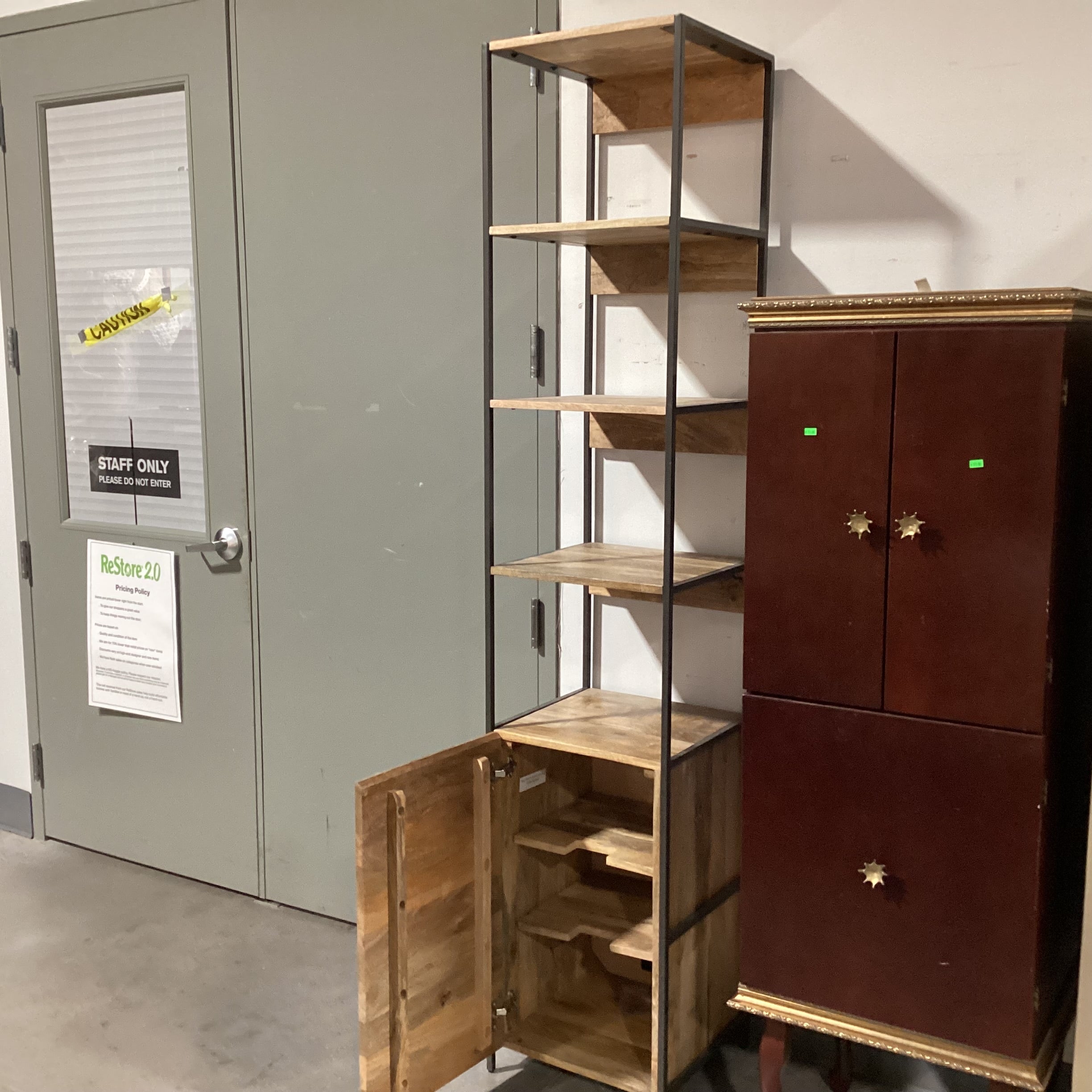 West Elm Natural Mango Wood & Metal with Storage Industrial Modern Shelves 17"x 17"x 84"