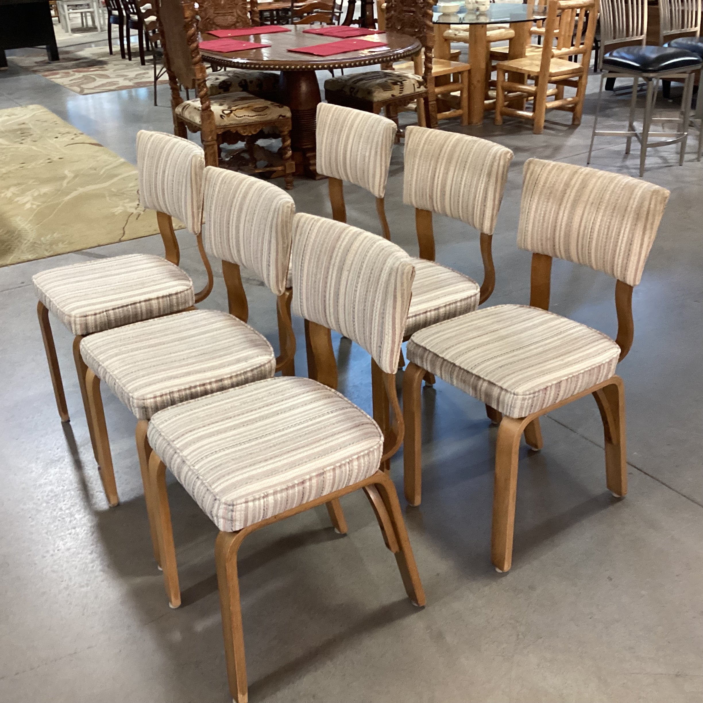 SET of 6 Thonet Mid Century Bentwood & Upholstered Dining Chairs 16"x 19"x 34"