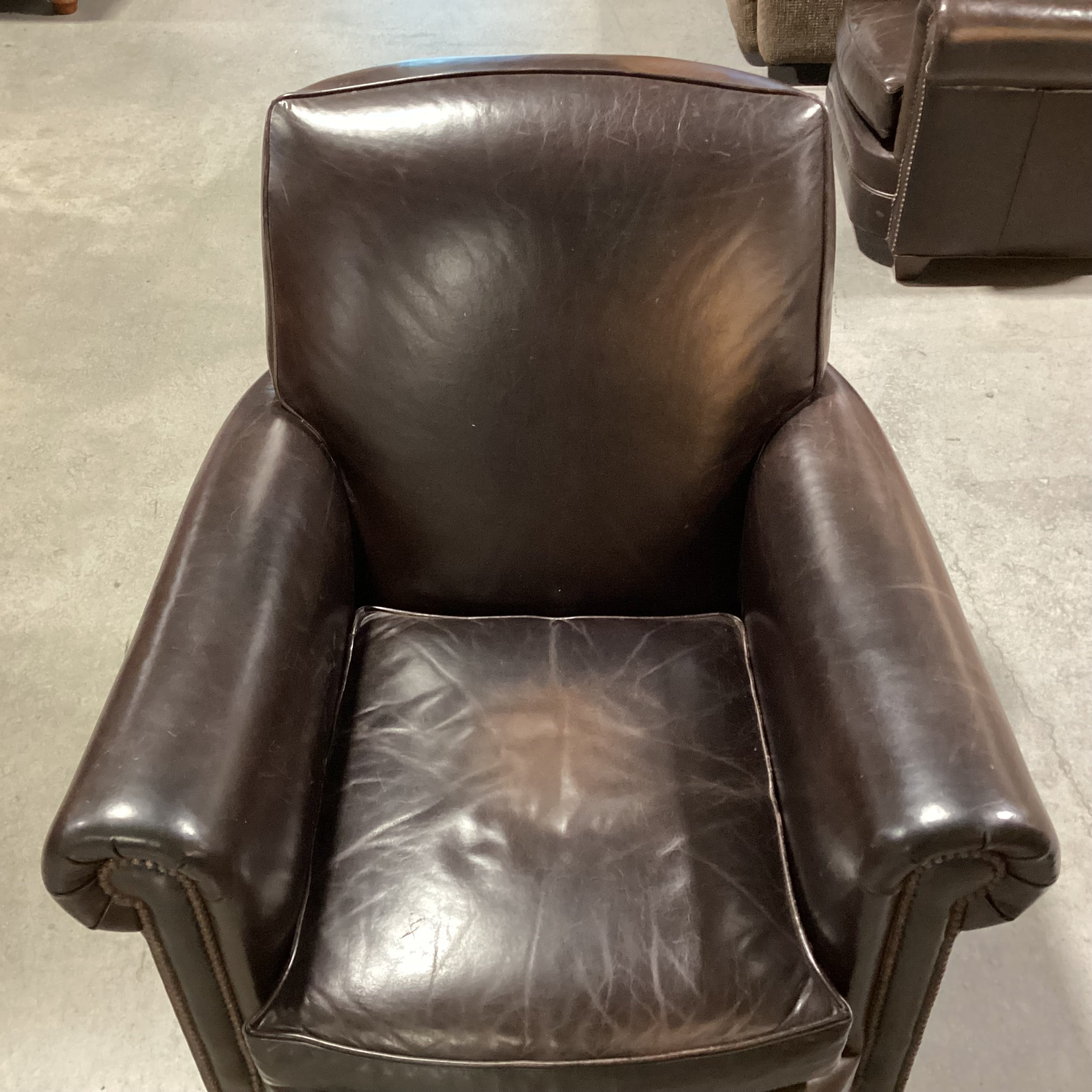 Lee Industries Dark Brown Leather Nailhead Club Chair 37"x 38"x 37"
