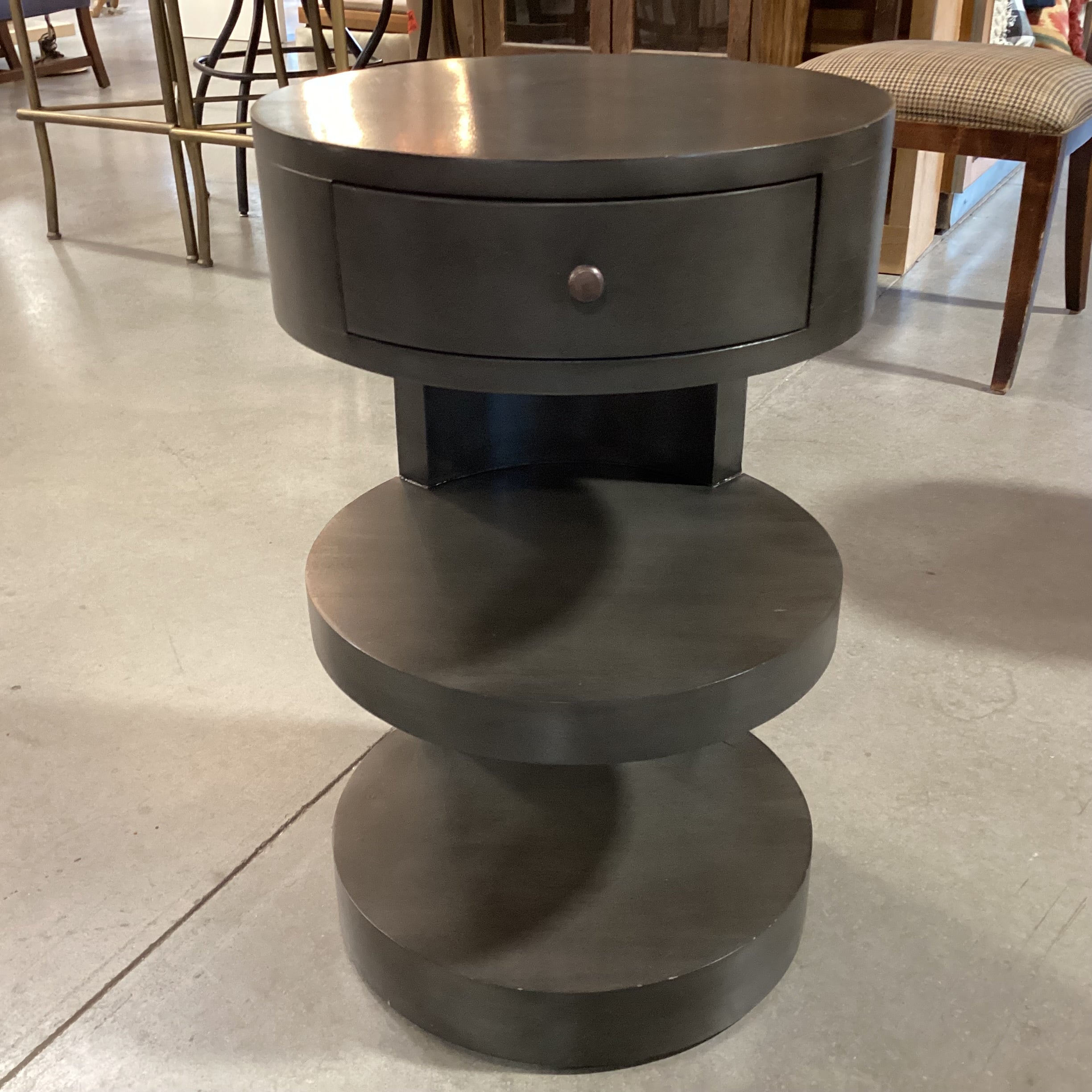 Cathers Home Dark Grey Finish Wood Round 3 Tiered 1 Drawer End Table 16" Diameter x 27"