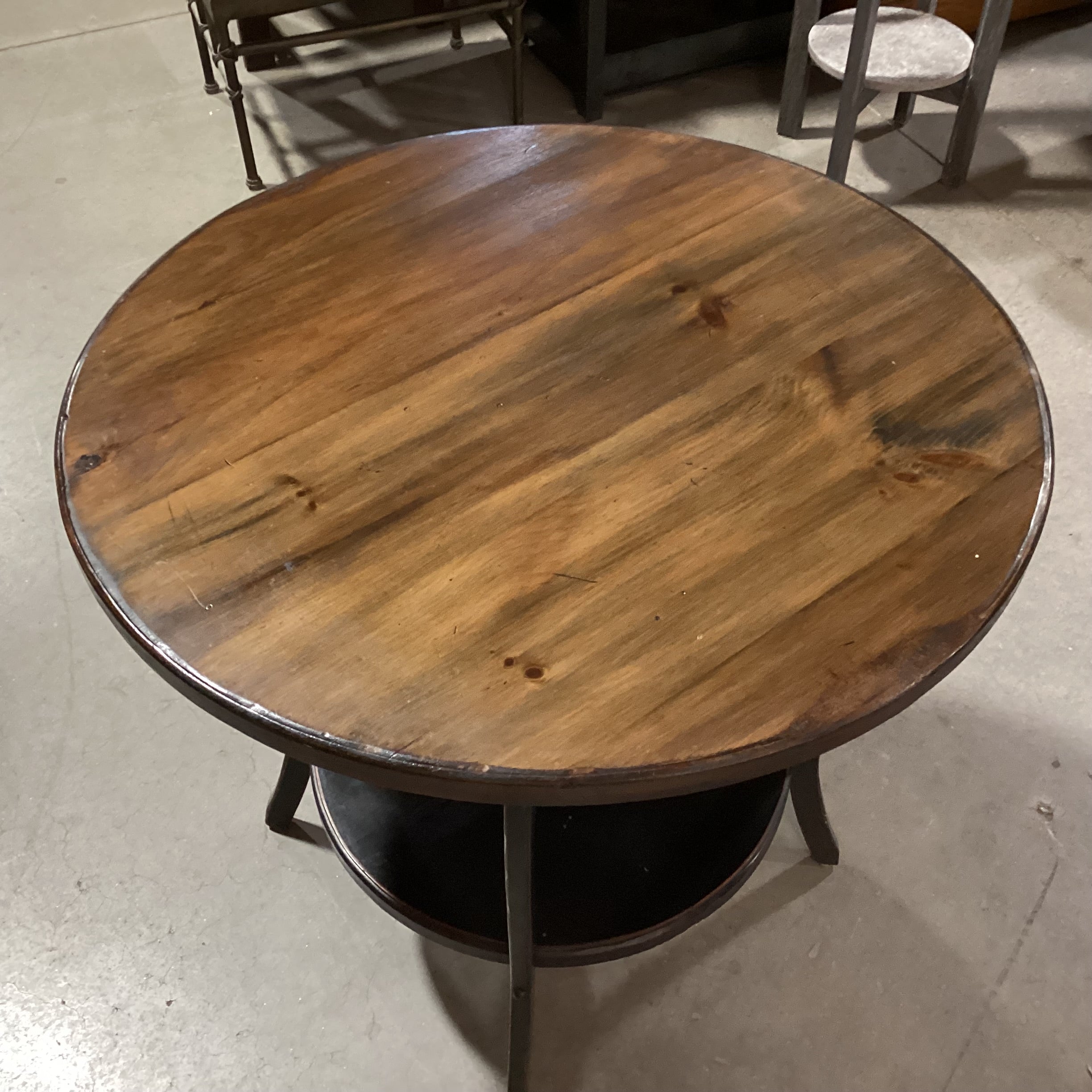 2 Tone Finish Carved Wood 2 Tiered Round Accent Table 30" Diameter x 28"