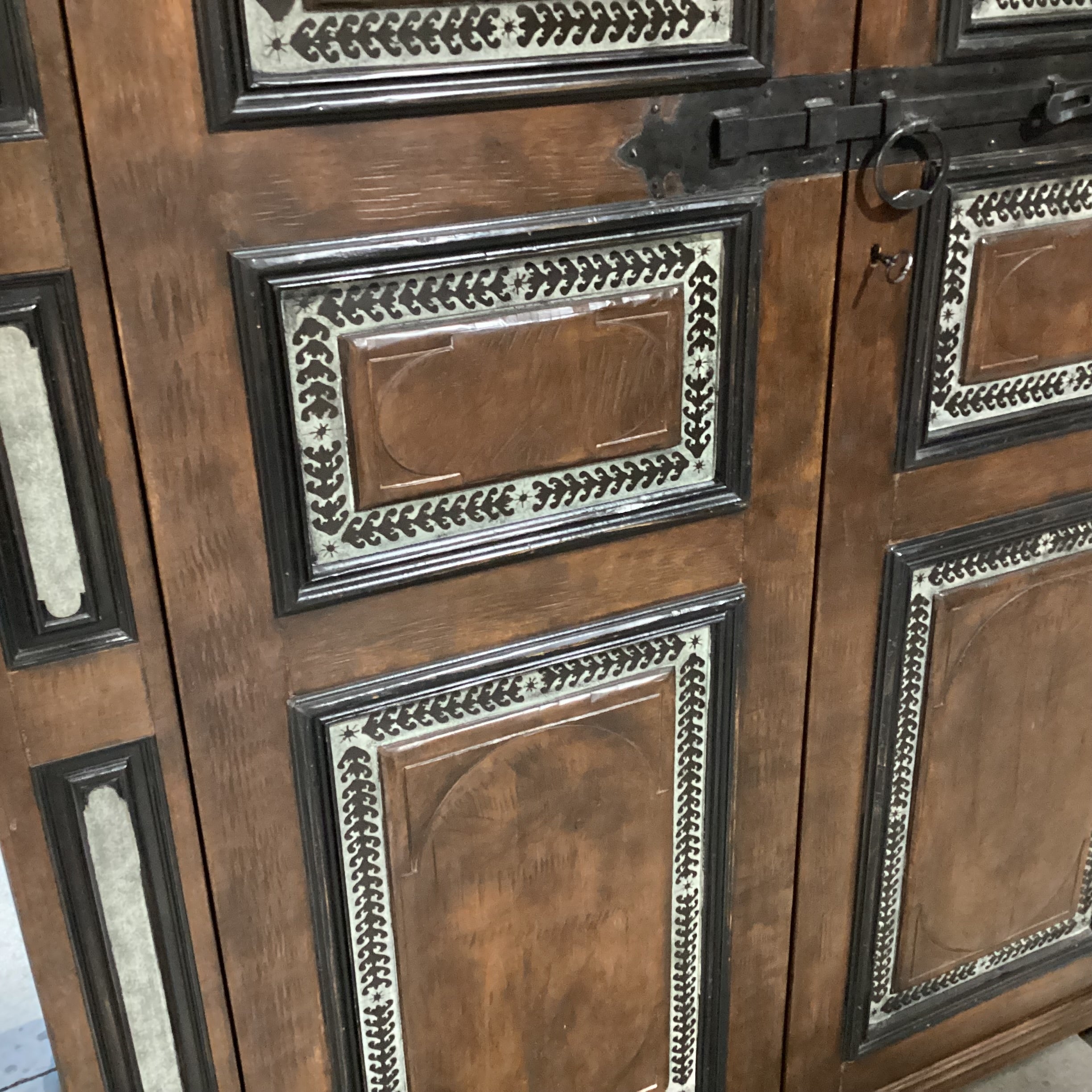 Custom Rustic Distressed Solid Wood with Painted Detail 2 Door Shelves & Drawers Armoire 65"x 34"x 90"