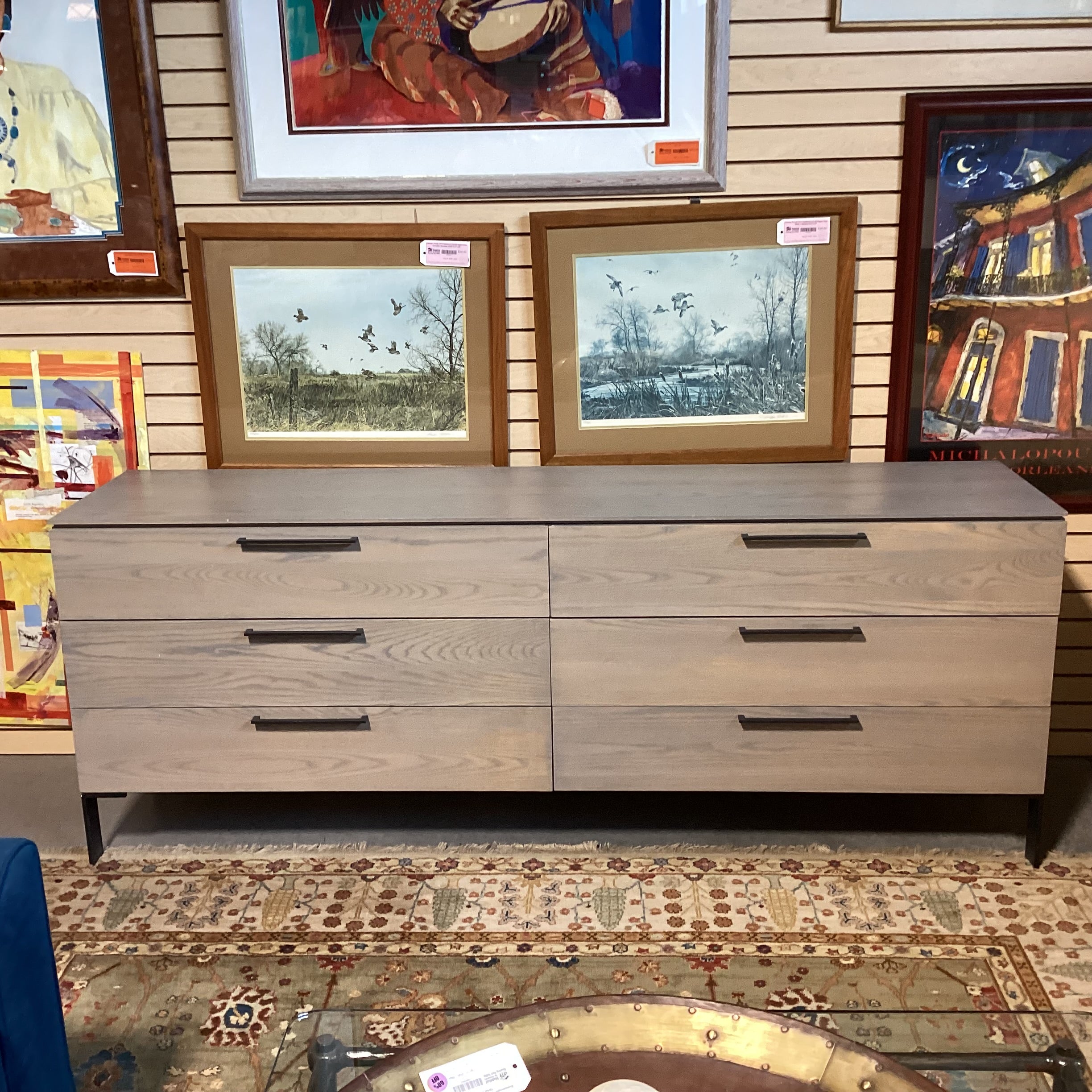 Room & Board Ash Grey Washed Wood & Metal 6 Drawer Dresser 84"x 20.5"x 32.5"