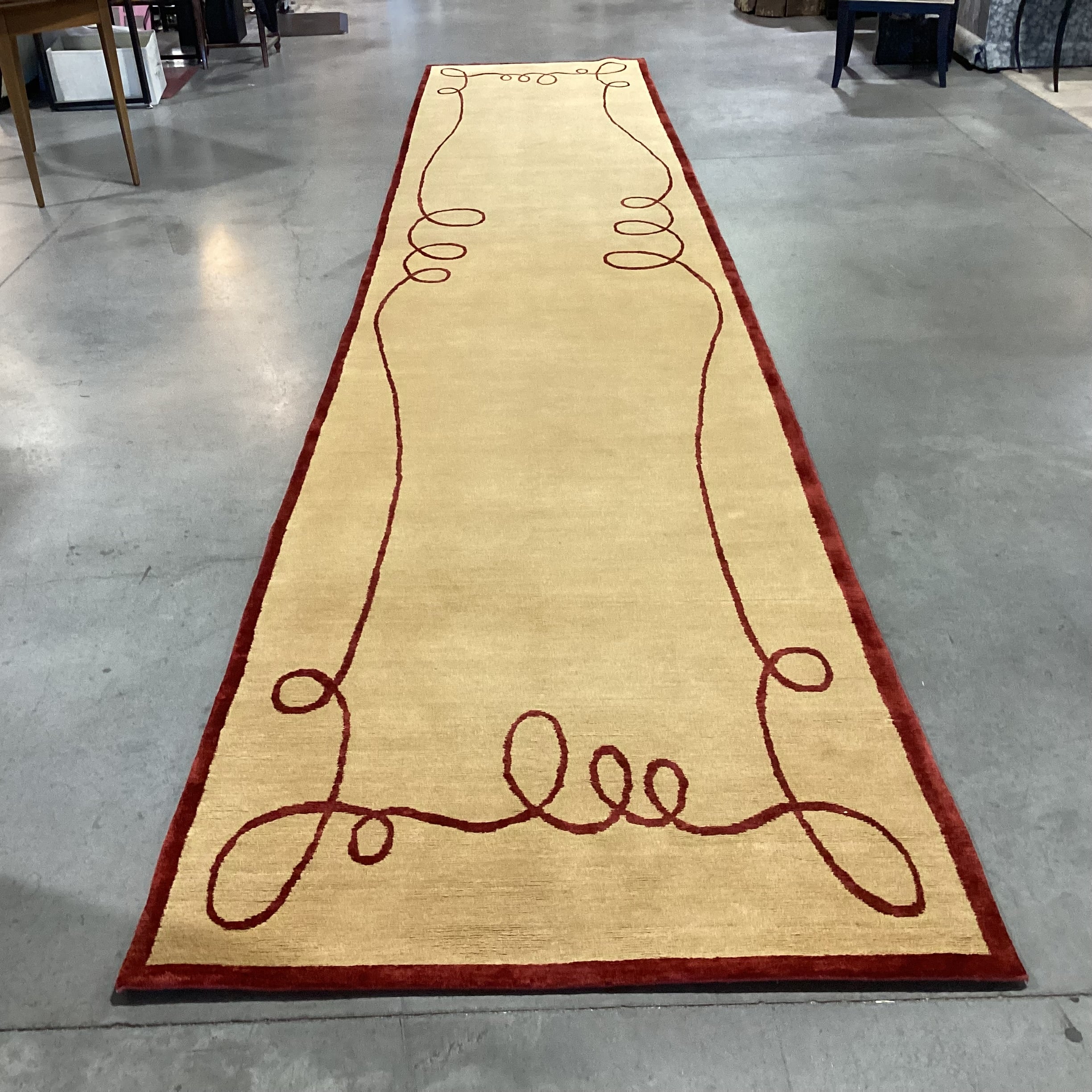 Gold & Rust Red Ribbon Hand Knotted Hand Spun Wool Custom Made in Nepal Rug 4'x 21'6"