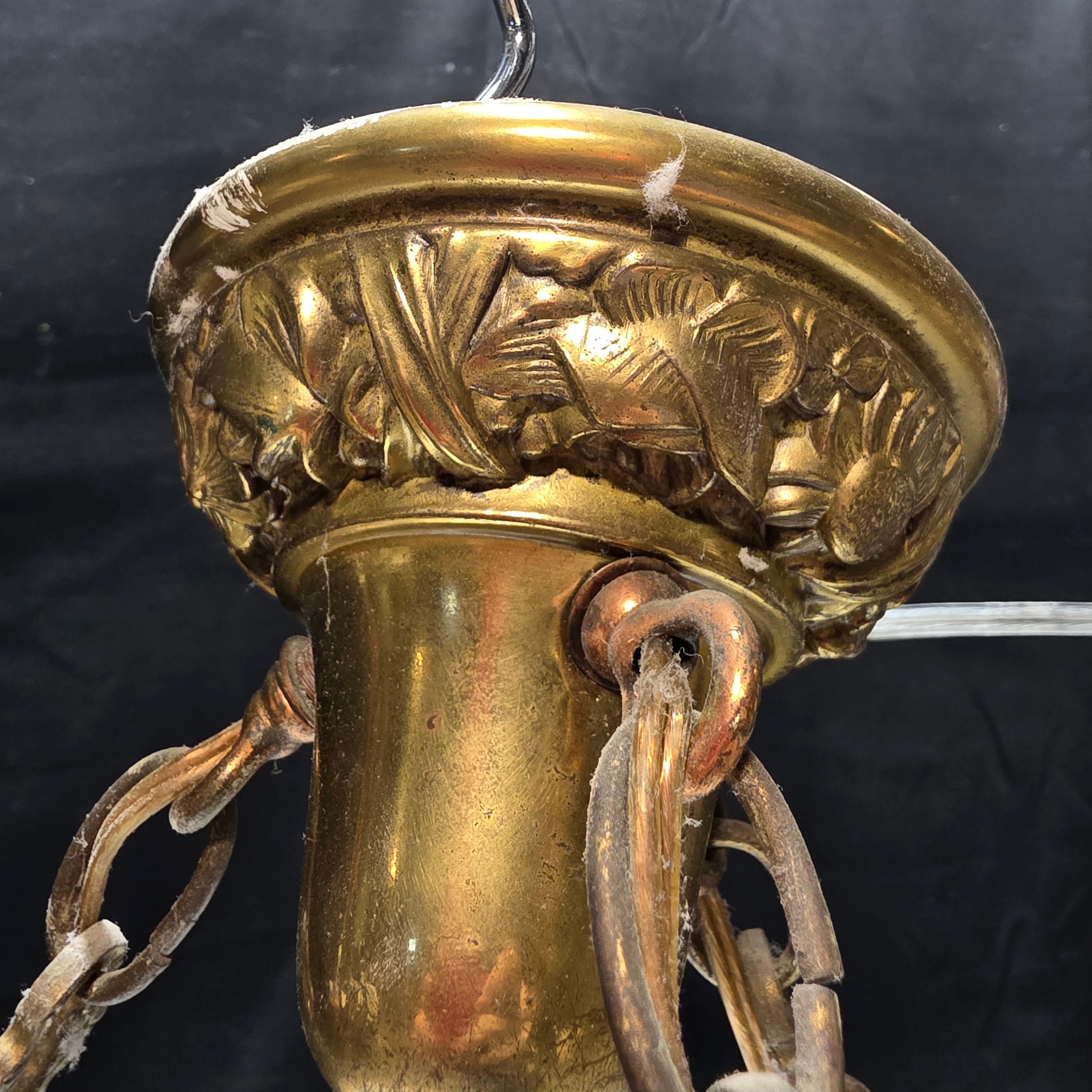 Circa 1940's Floral Chendelier with Brass TAssle Droppings from Middle and Ceiling Attachment 16"Dx26"