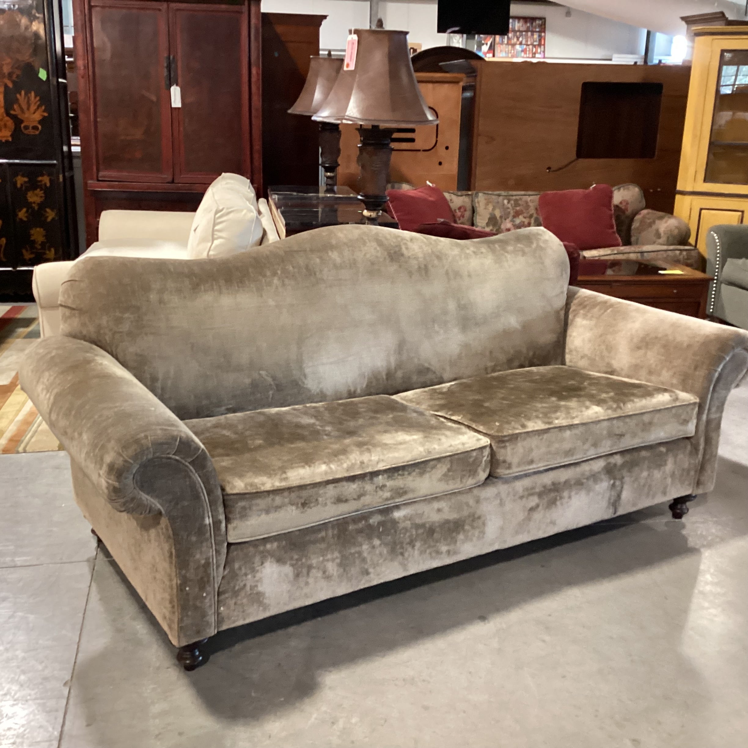 Westwood Industries Sage Velvet Curve Back & Roll Arm Sofa 84"x 36"x 37"