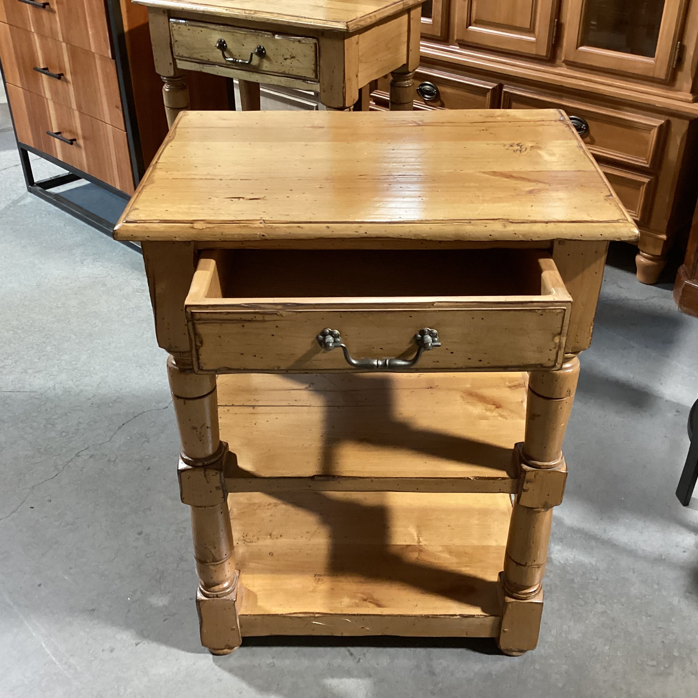 Golden Distressed Carved Wood 3 Tiered 1 Drawer End Table 25"x 18"x 33"