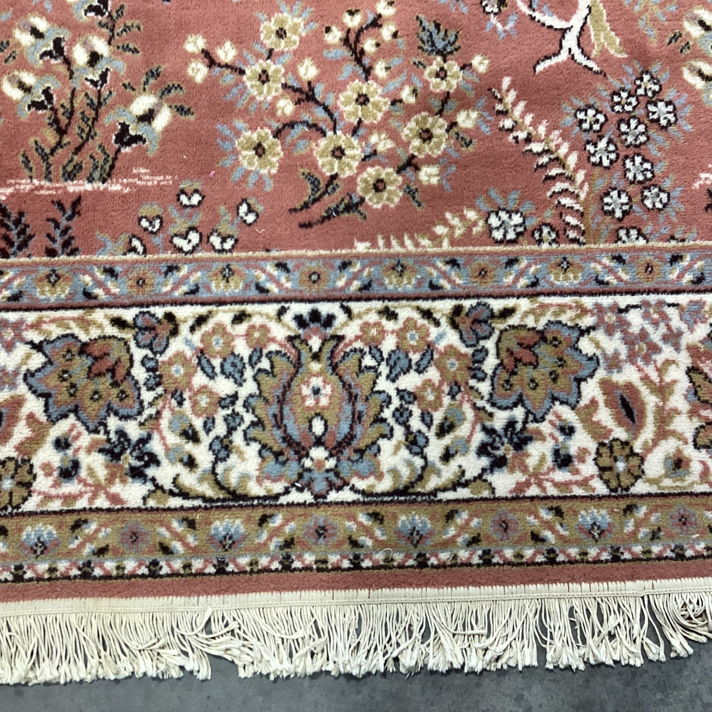 Galaxy Made in Belgium Vintage Salmon Blue Grey & Gold Leaf Floral Pure Virgin Wool Pile Rug 7'11"x 11'4"