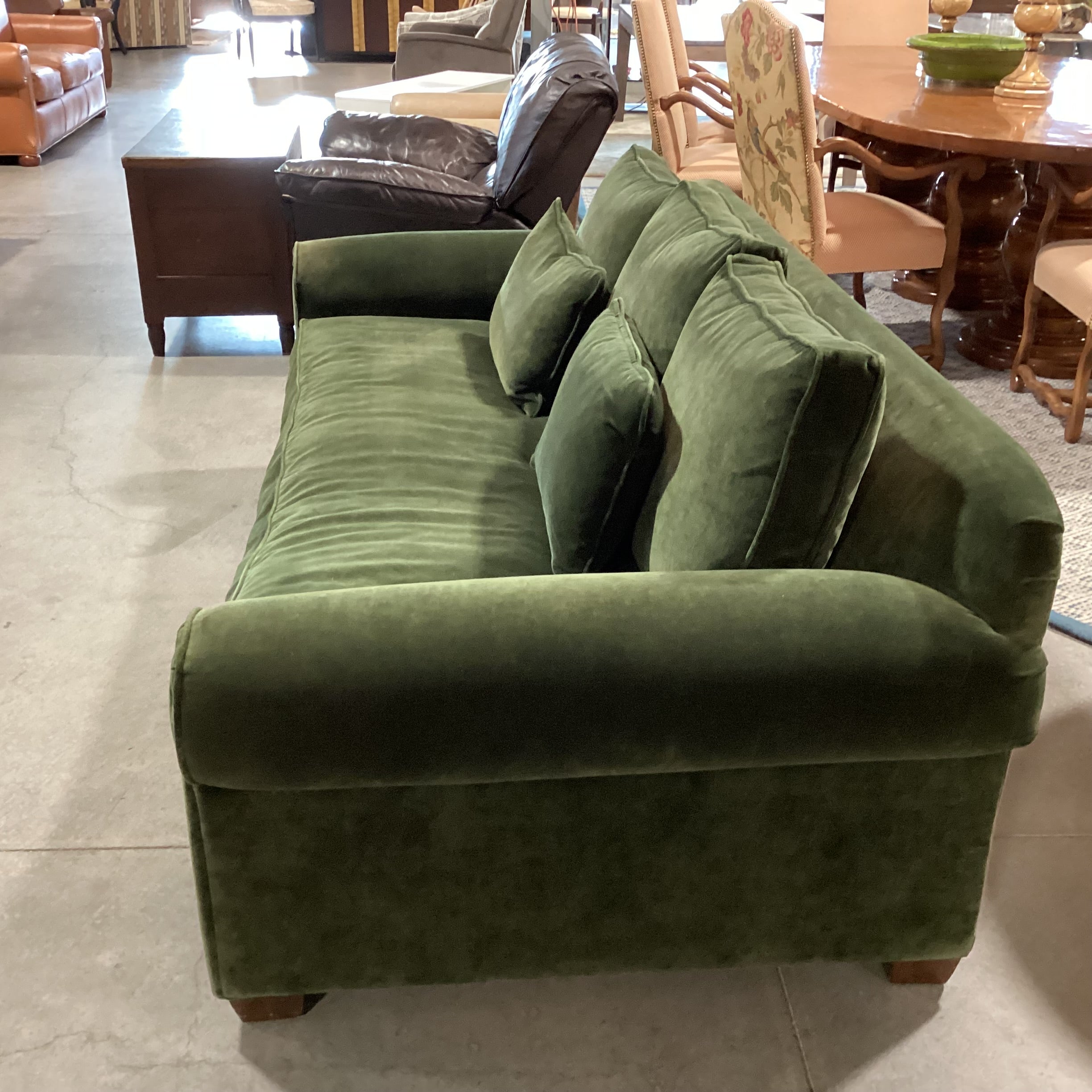 Pottery Barn Green Velvet Down Mix Queen Sleeper Sofa 84"x 42"x 32"