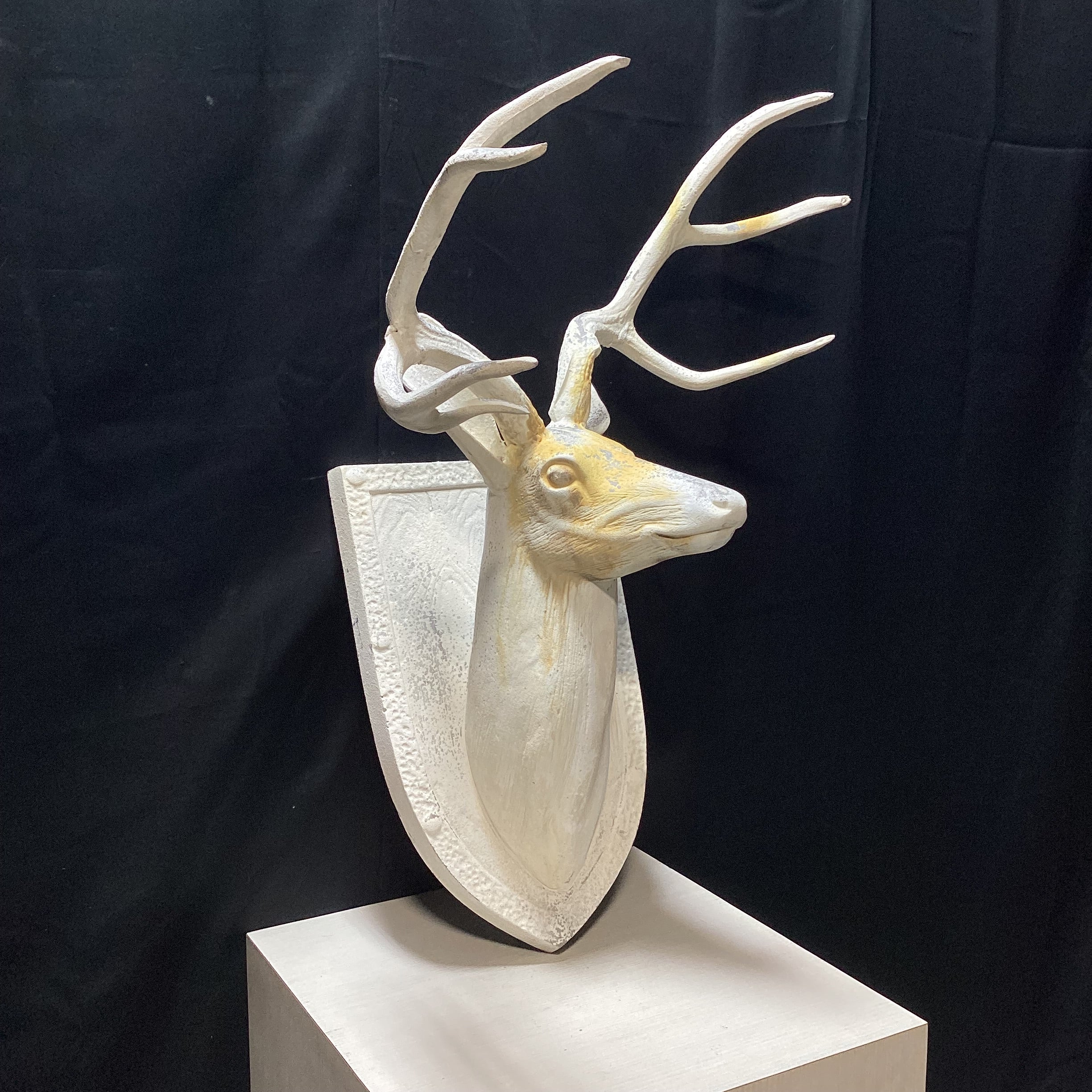 Rustic Shabby Chic Aluminum Cast Of Deer Head On Plaque 28" x 14" x 37"