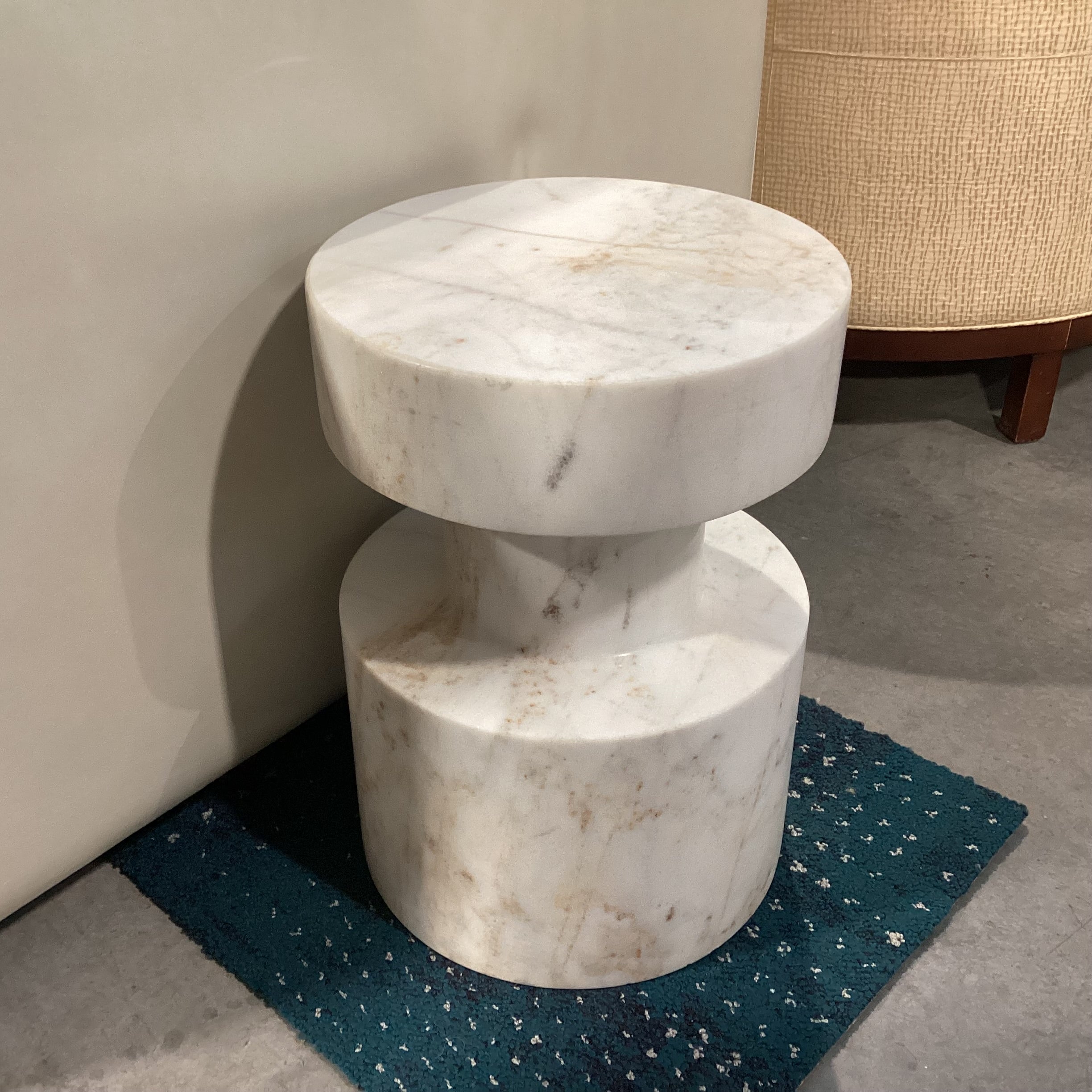 Noir Mamud White with Grey & Brown Veining Marble Accent Table 13" Diameter x 18"