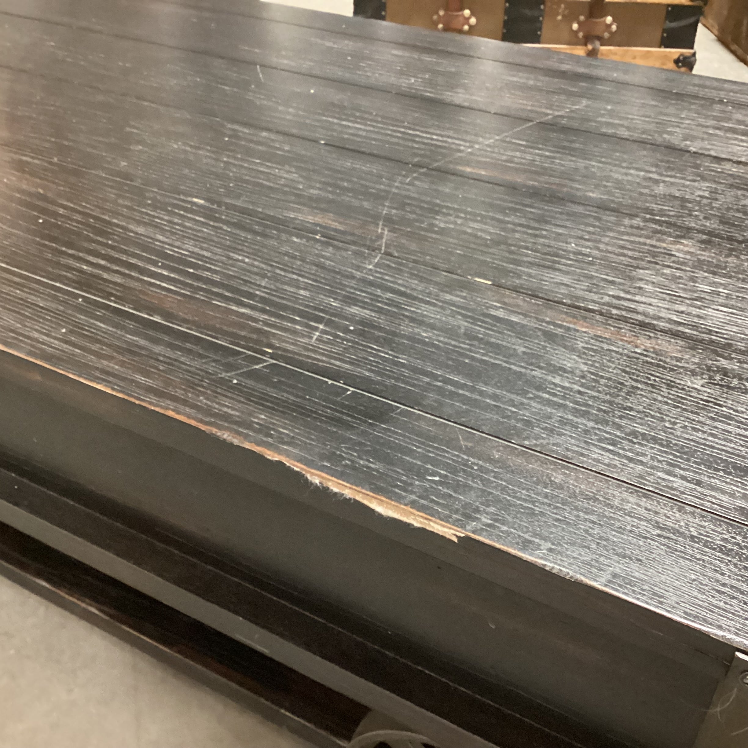 Magnussen Home Sheffield Antiqued Black Wood 2 Drawer with Wheels Cart Like Coffee Table 50"x 30"x 17.5"