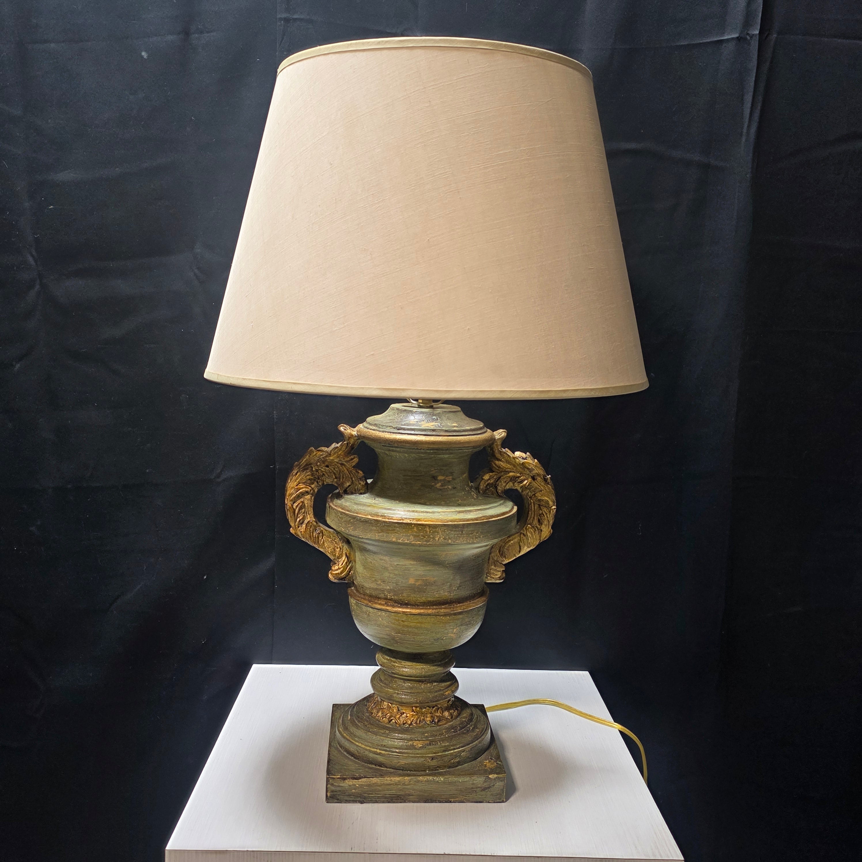 Neoclassical Style Olive Green and Gold Accented Table Lamp 19"x30.5"