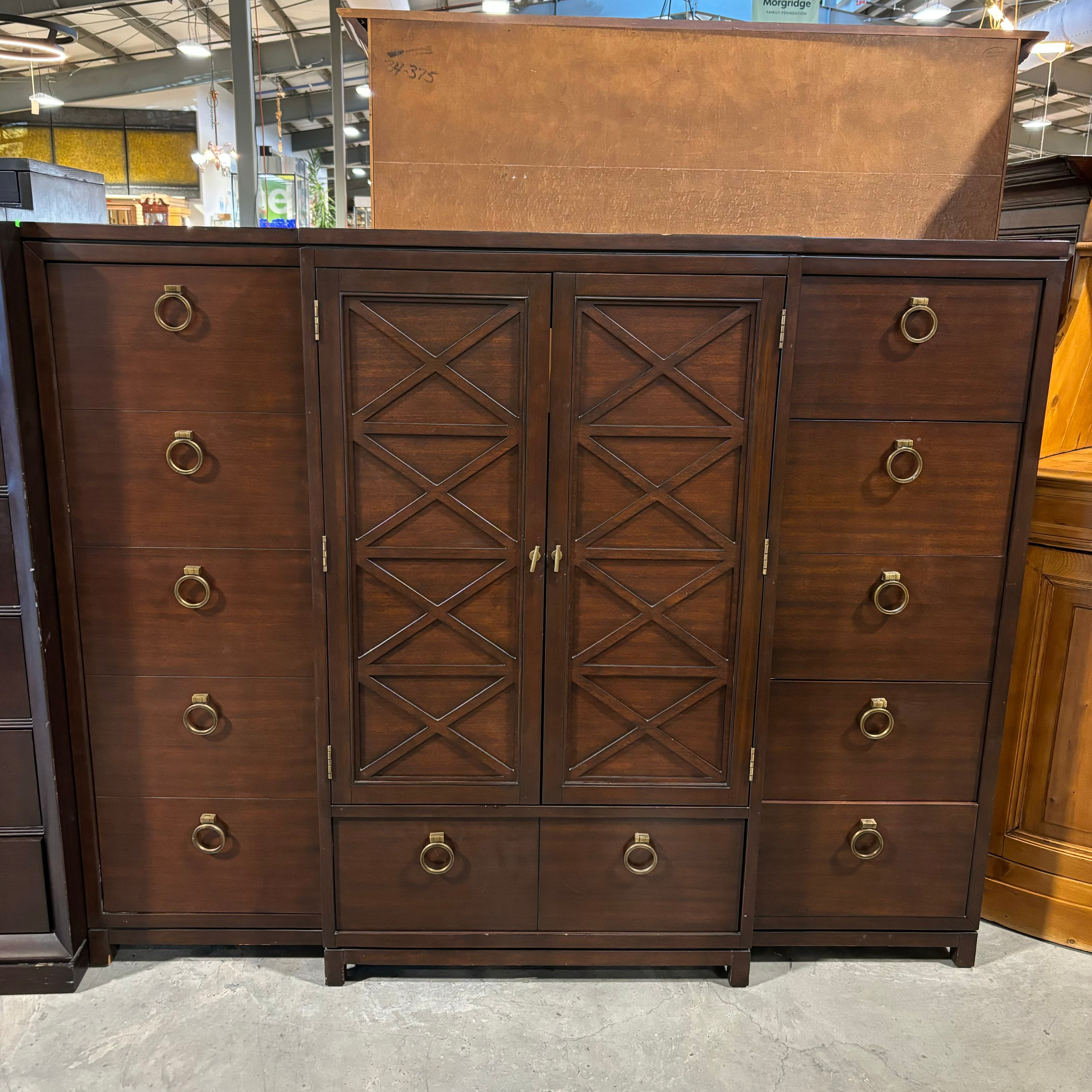Designed by Michael Weiss for Vanguard Solid Dark Finish Wood 6 Drawer 3 Door with Brass Pulls Wardrobe Dresser 70"x 21"x 56"