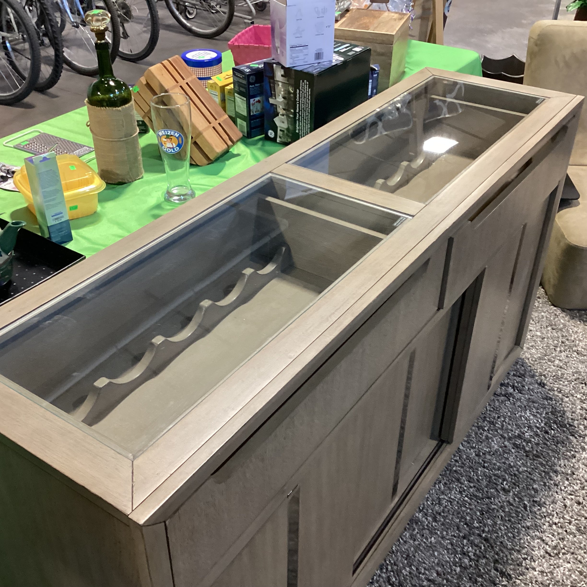 Klaussner Olive Grey Tone Finish Sliding Doors & 2 Wine Drawers with Glass Top Server Sideboard 65"x 18"x 36"