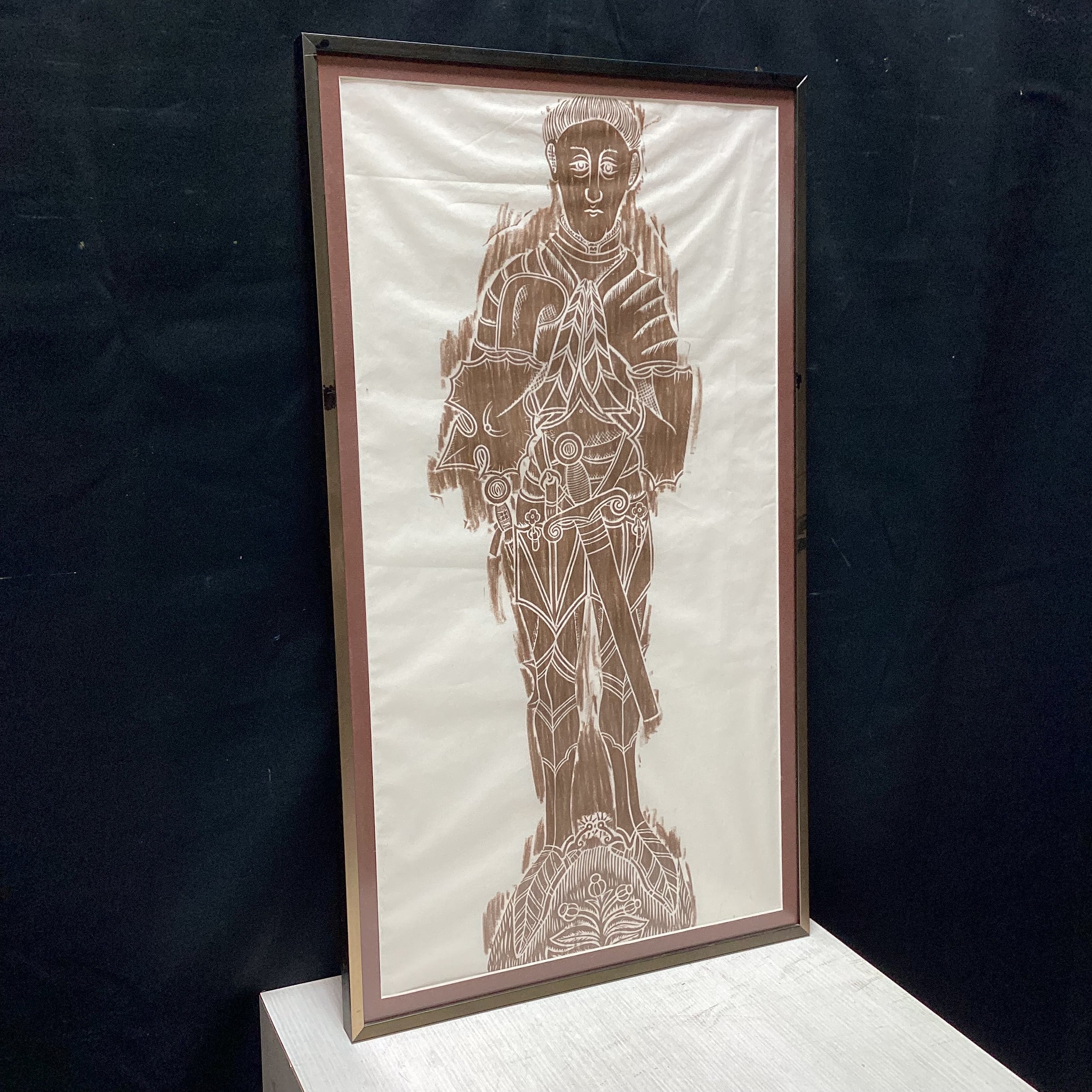 Framed Gravestone Rubbing Of Sir Thomas Peyton 17" x 30.5"