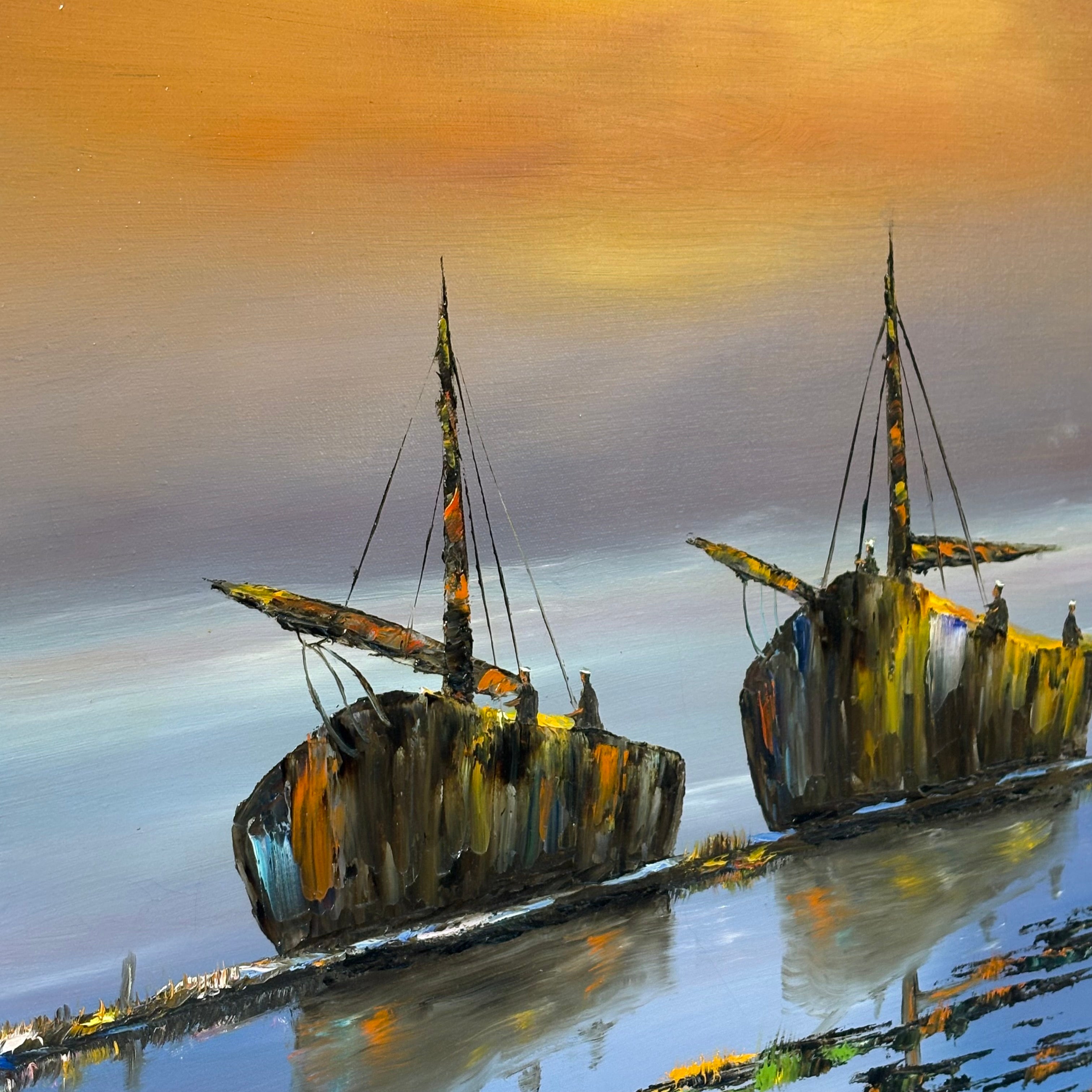 Marian Kasper Original Nautical Sunset Oil on Canvas Framed Wall Decor 29.5" x 29"