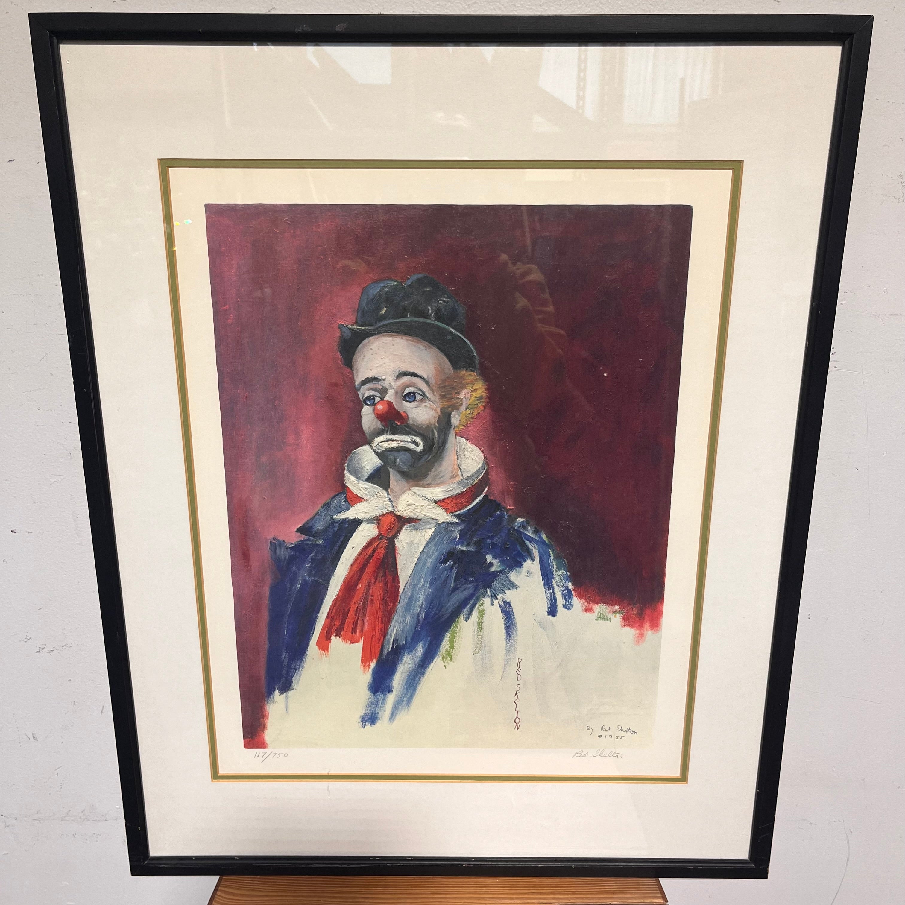 Red Skelton Ltd. Ed. Signed Sad Clown Lithograph Wall Decor; 25"x 31"