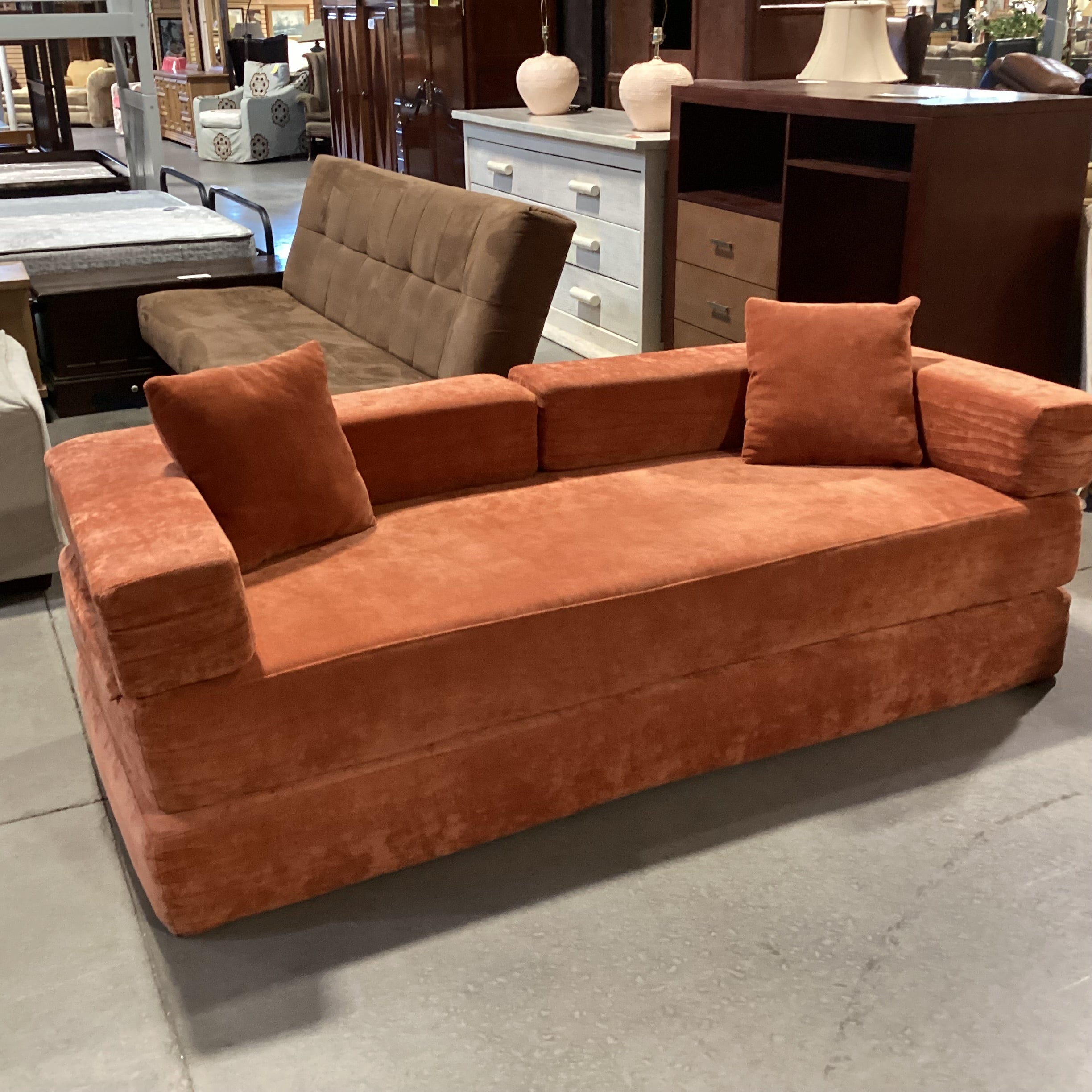Burnt Orange Chenille Woven Convertible Sofa 81"x 32" to 65"x 26"