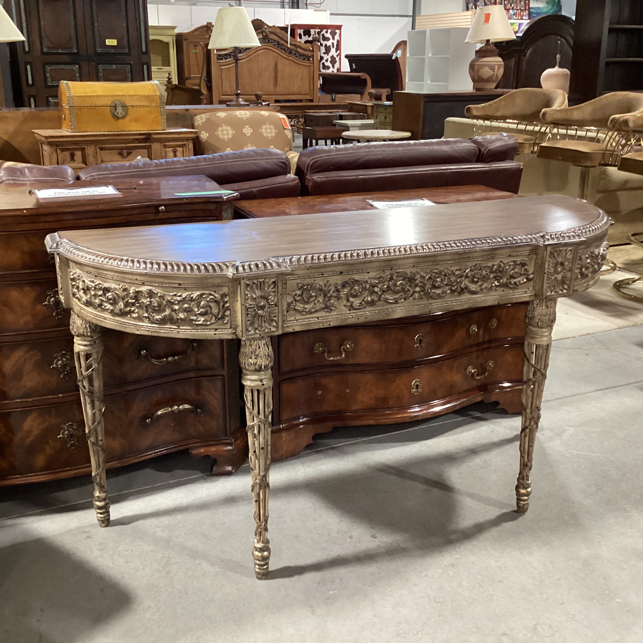 Antiqued Finish Ornate Carved Wood Composite & Metal Sofa Table 66"x 20"x 34.5"
