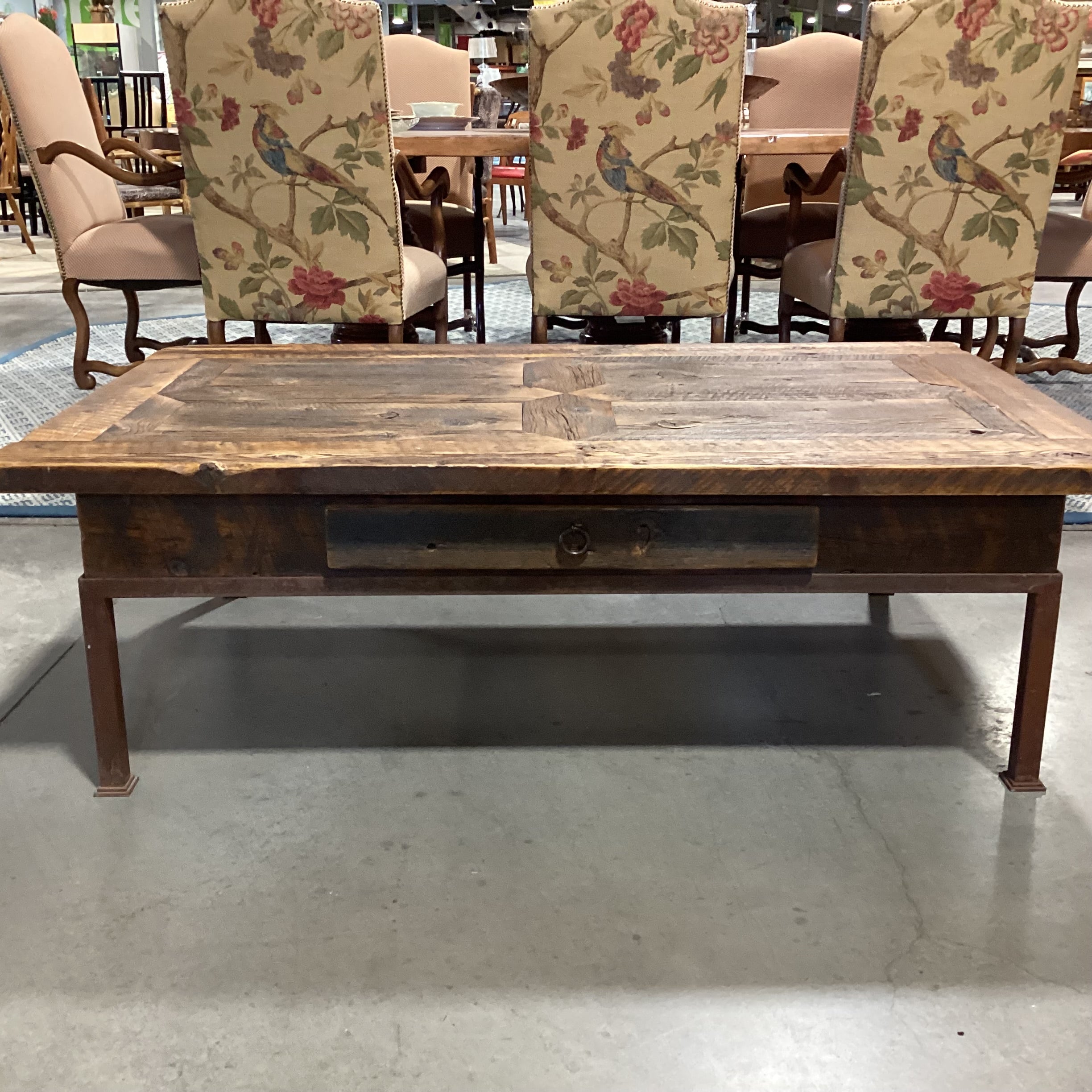 Custom Crafted Reclaimed Wood 1 Drawer with Iron Base CoffeeTable 56"x 34"x 18"