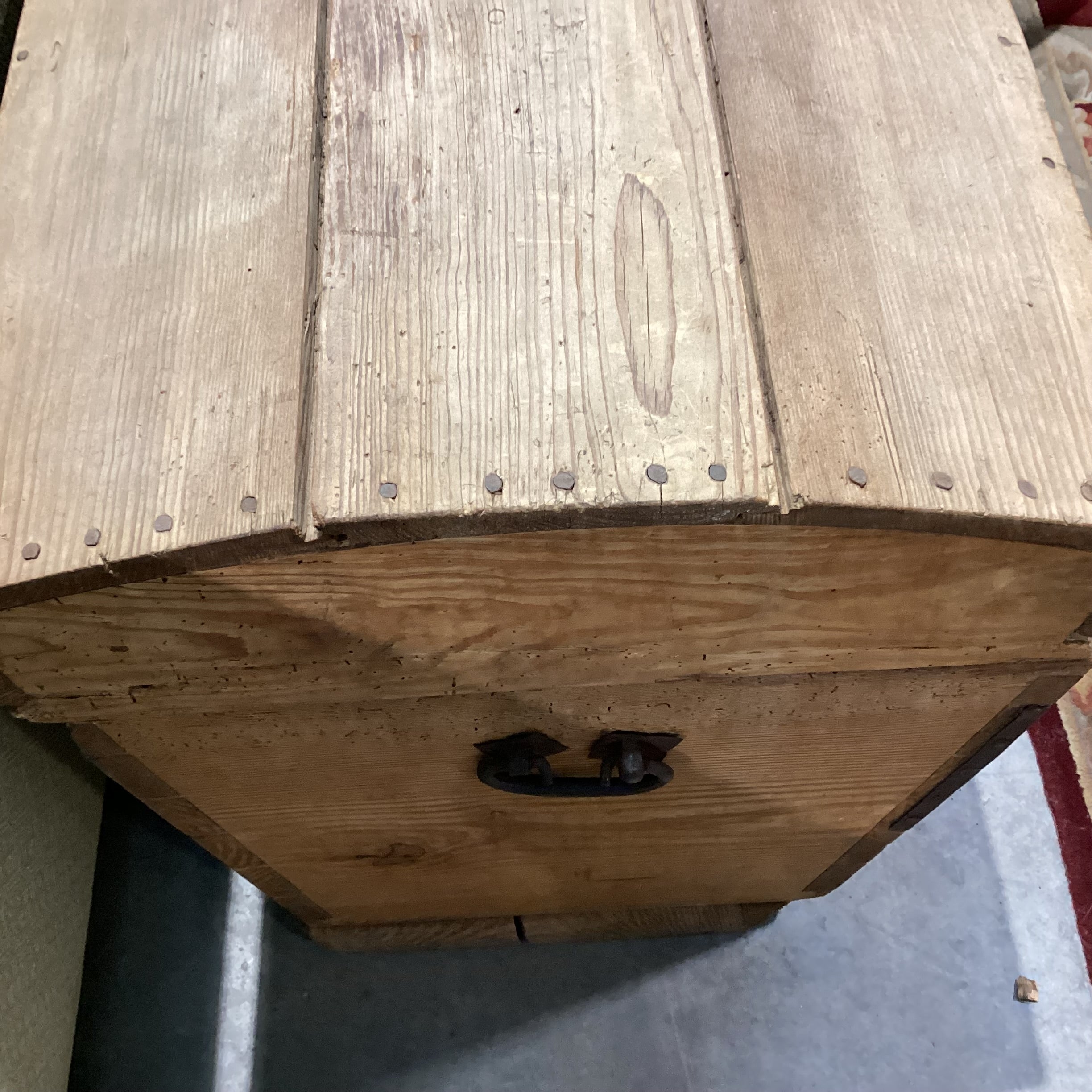 Antique Natural Pine with Wood Pegging & Iron Accent Trunk 37"x 21"x 24"