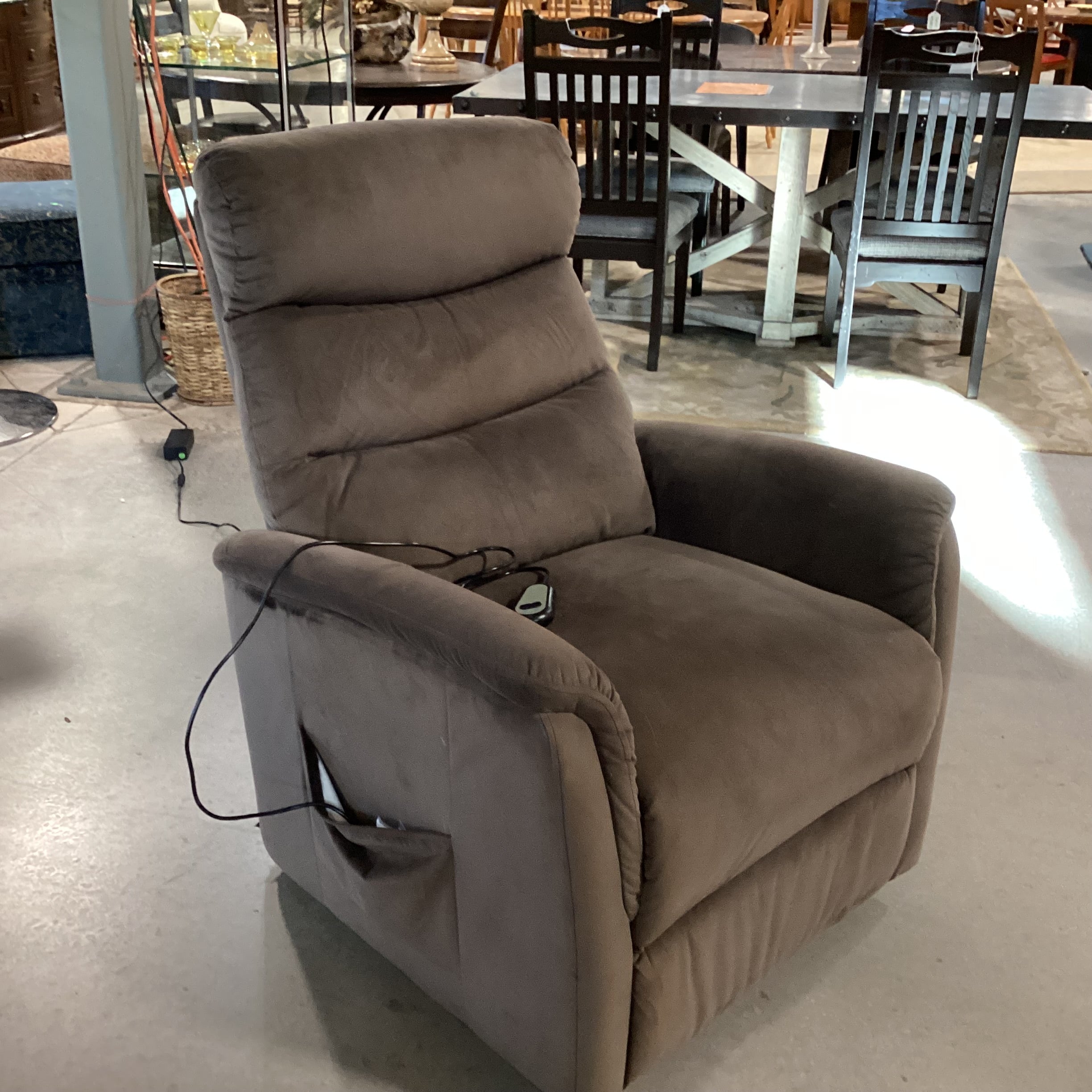 Taupe Brown Velvet Power Lift Recliner Chair 32"x 32" to 64"x 41"
