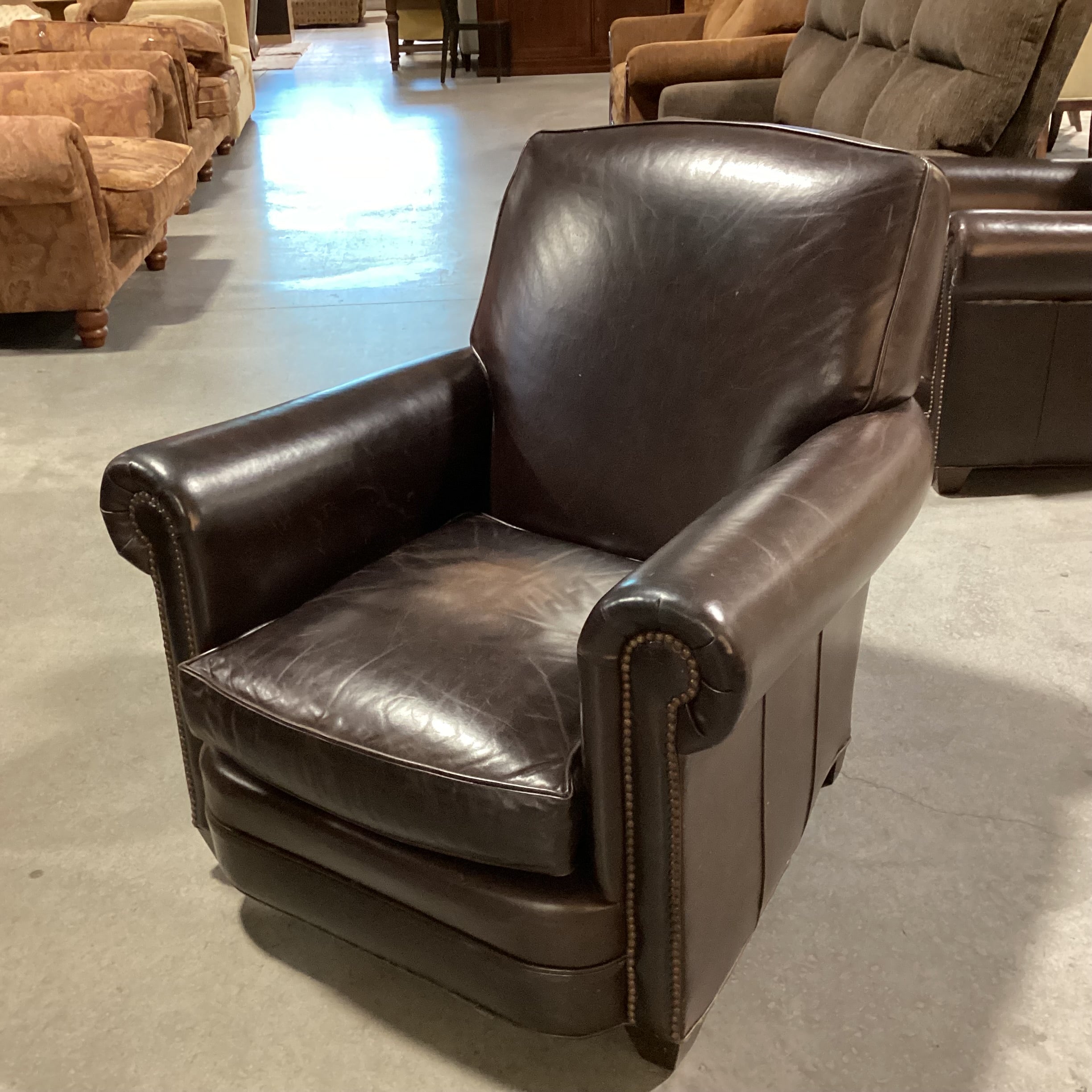 Lee Industries Dark Brown Leather Nailhead Club Chair 37"x 38"x 37"