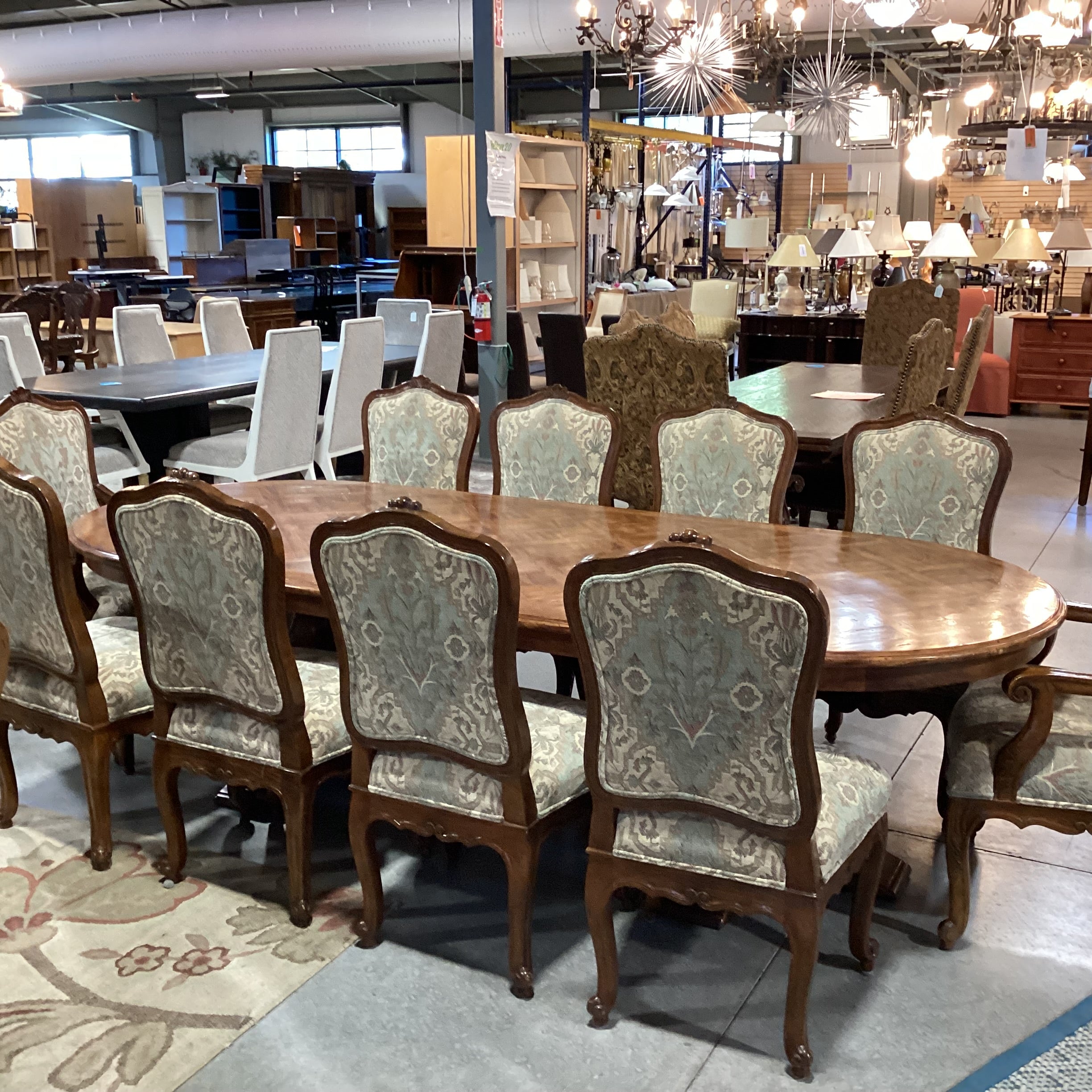 J Robert Scott Oval Lattice Inlay with Double Pedestal Table & 10 Chairs Dining Set 108"x 46"x 30"