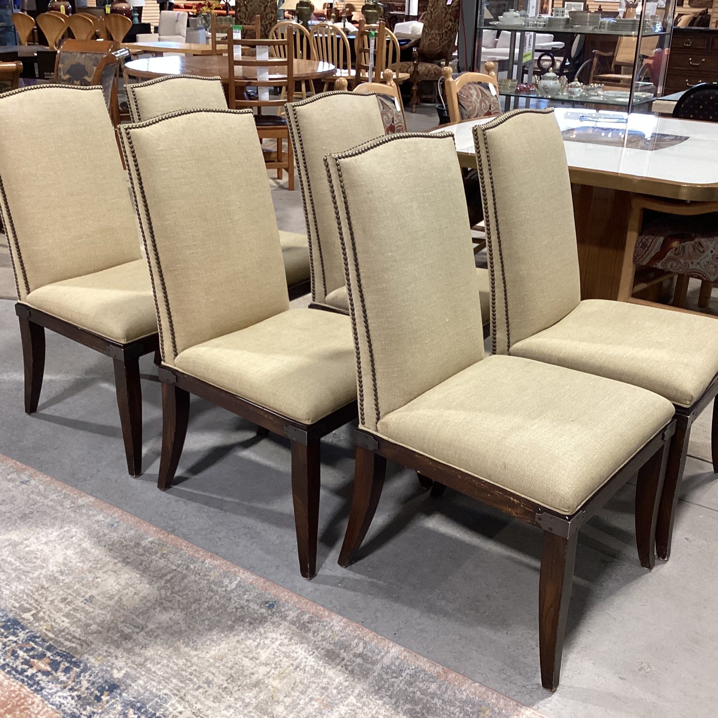SET of 6 Golden Wool Blend Nailhead & Dark Finish Wood with Bracket Accent Dining Chair 23"x 26"x 42"