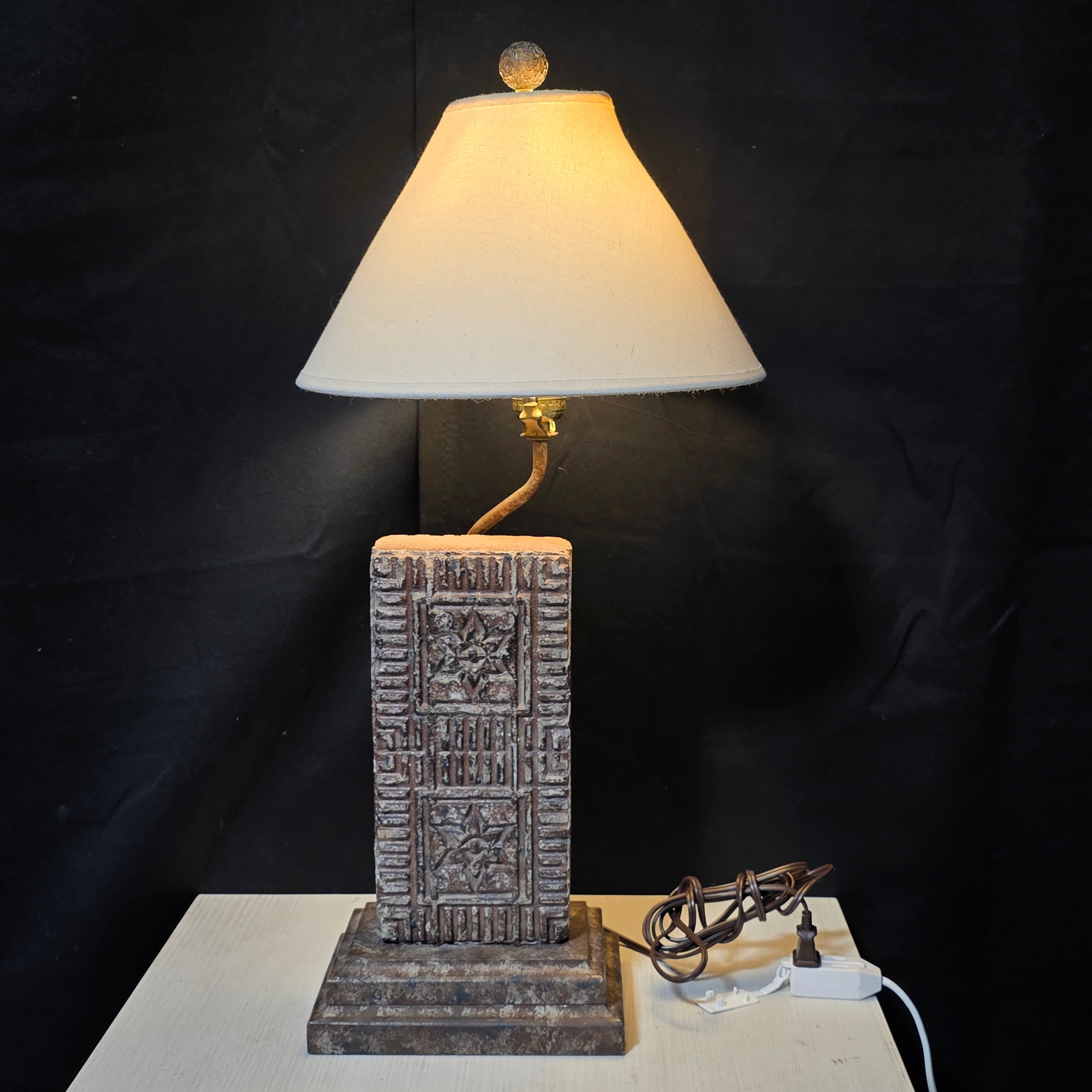 Southwest Revival Style Etched Stone Lamps with Plaster Base 8"x6"x25"