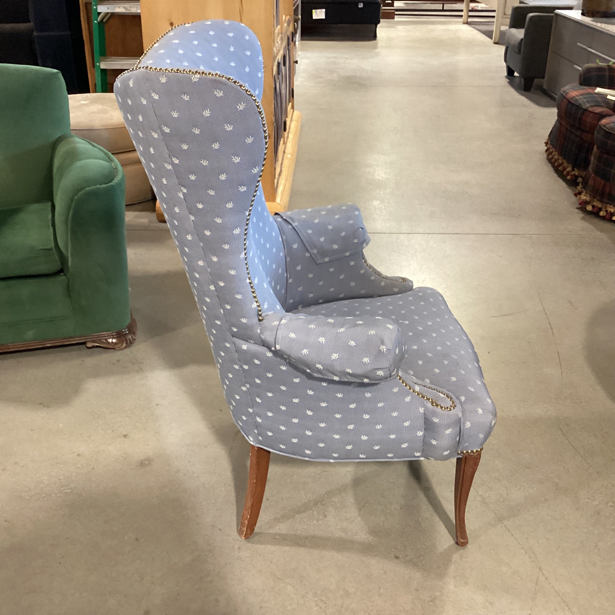 Light Blue Upholstered Nailhead Accent Wing Chair 32"x 32"x 44"