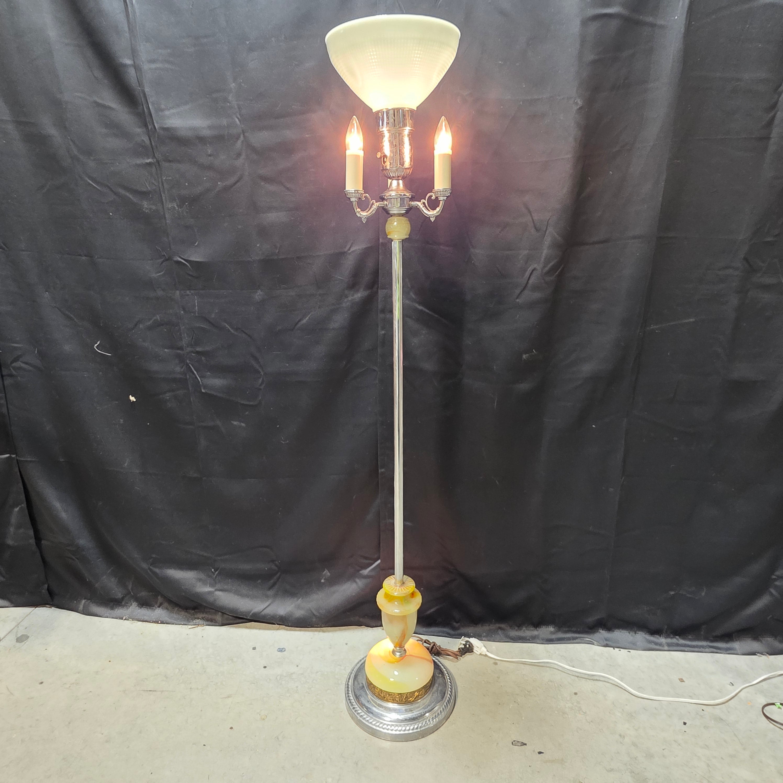 Art Deco 1950's Slag Glass 5 Light Floor Lamp 11" D x 60"