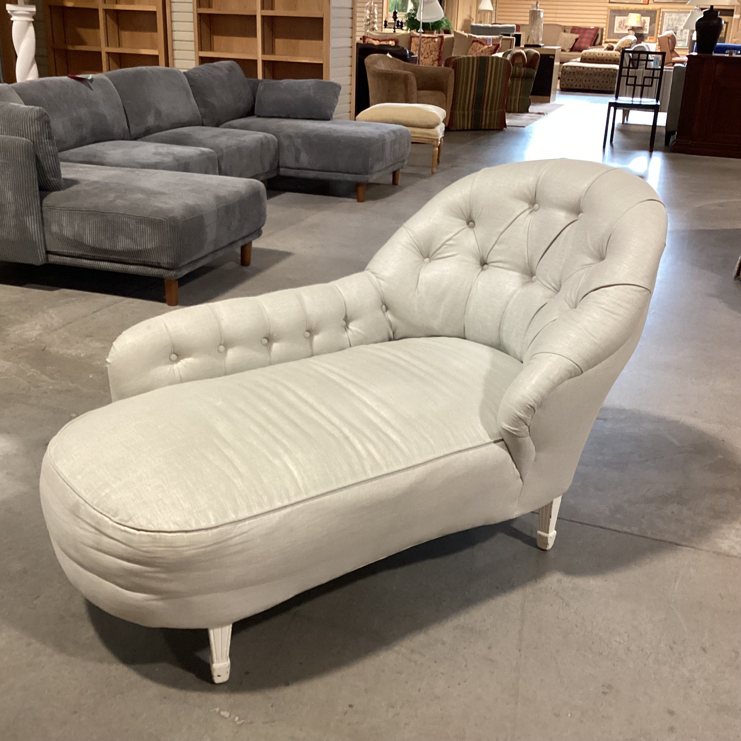 Dove Grey Linen Vintage Chaise Lounge Sofa 60"x 32"x 36"