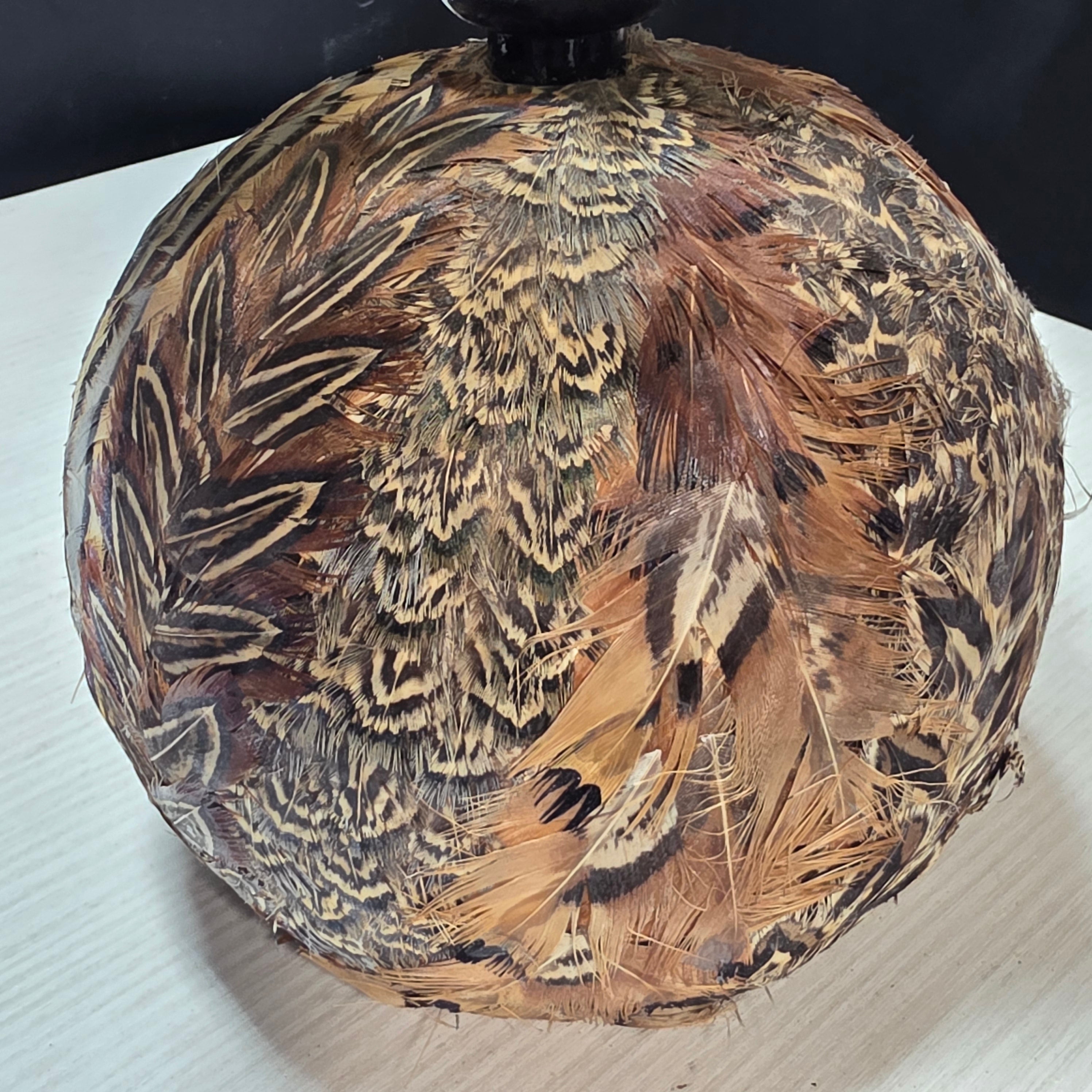 Mini Table Lamp Real Feather Base Art 6.25"x6.25"x13"