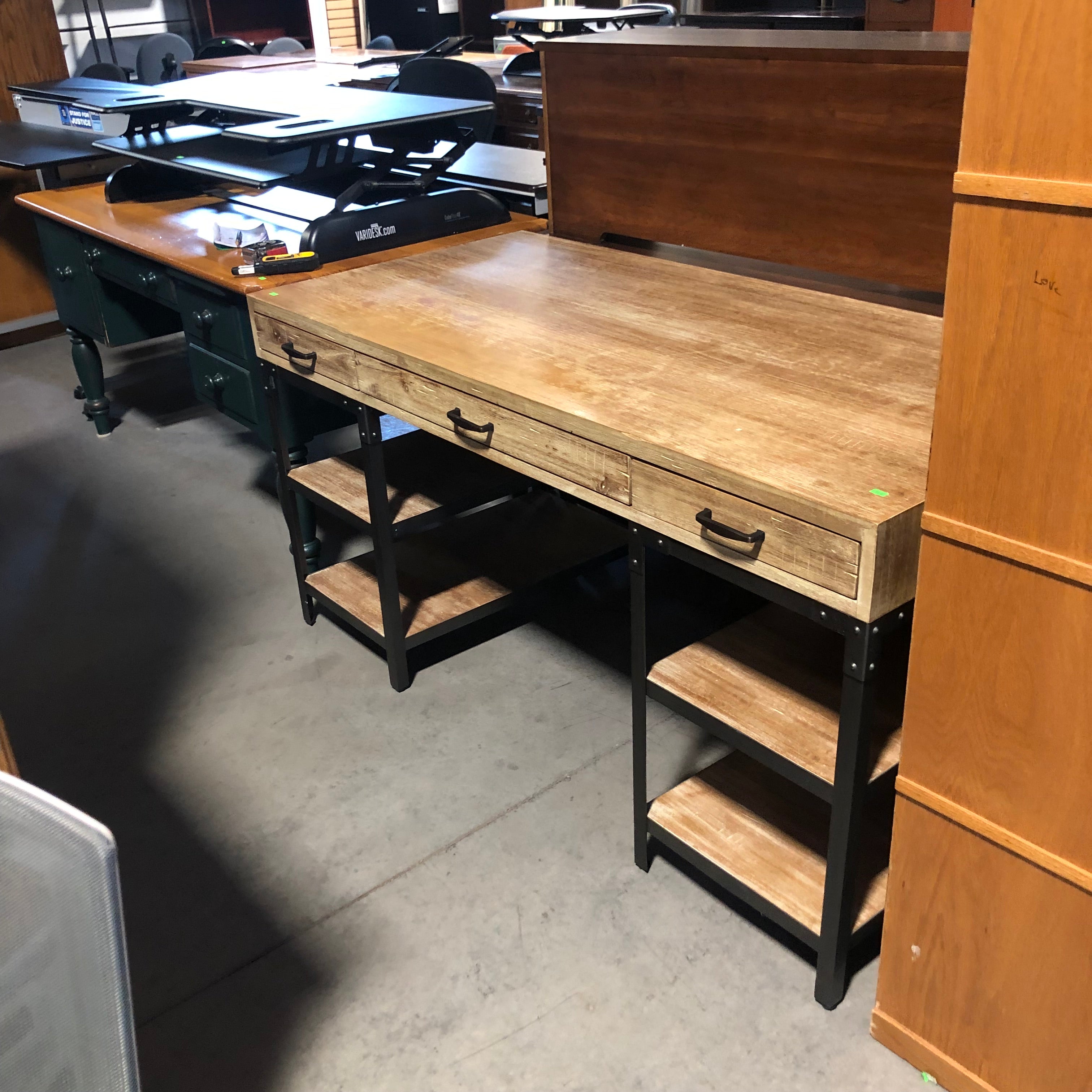 Solid Light Finish Wood Metal & Desk 60"x 28"x 30.5"