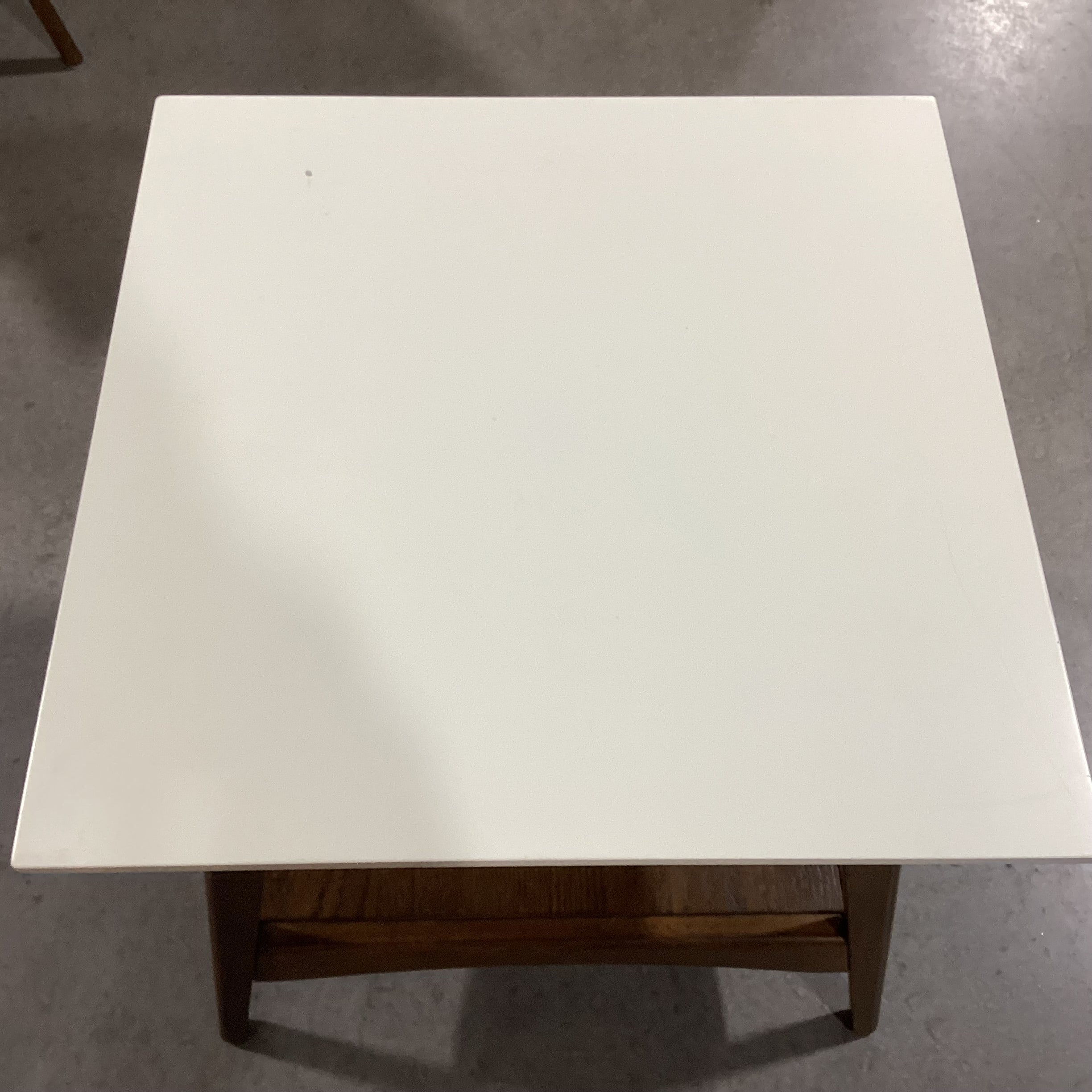 E & E Co Madison Park Parker Mid Century Style White & Finished Oak End Table 24"x 24"x 22.5"