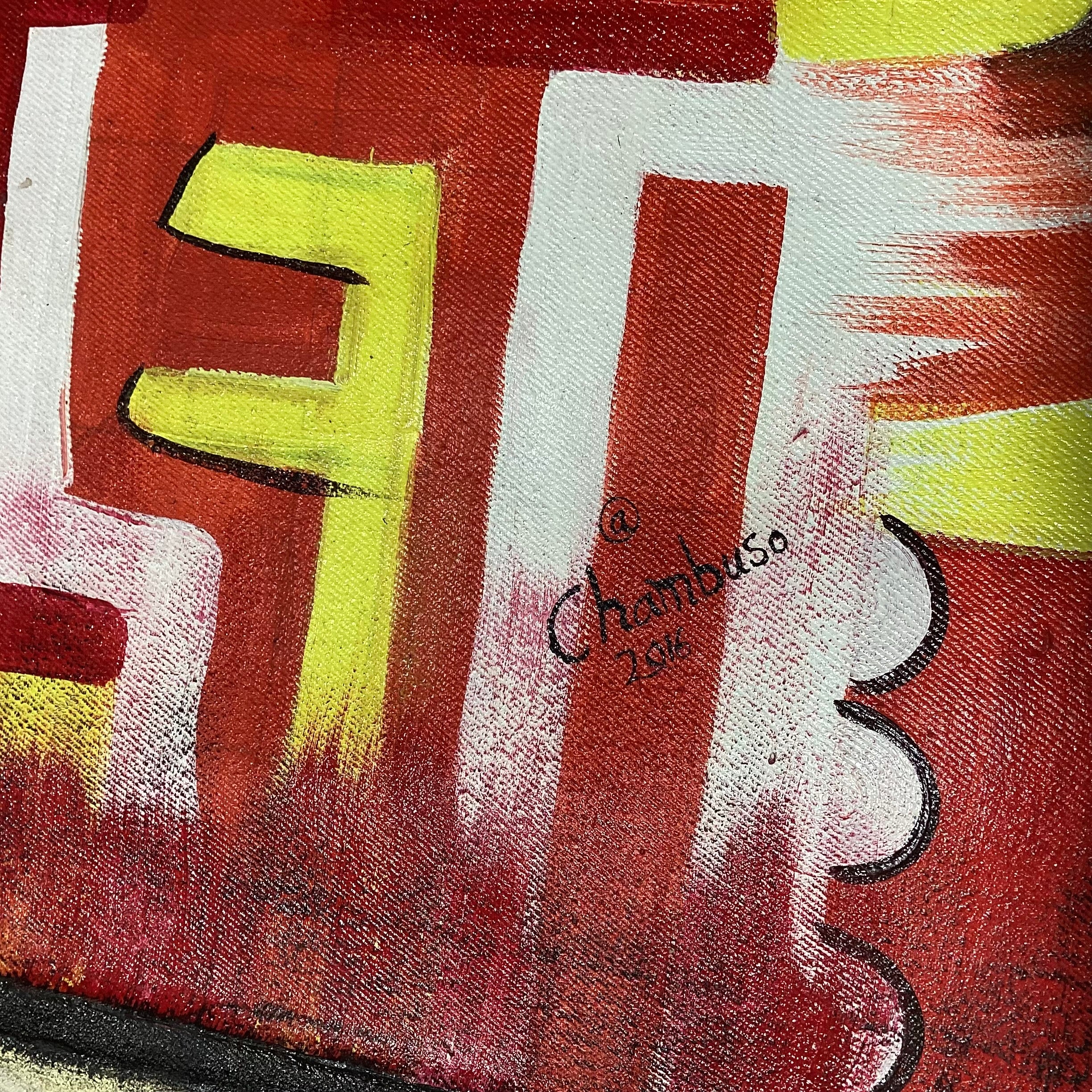 Ally Chambuso Signed/Dated Original Stylistic Portrait Unframed Canvas Painting 33 x25"