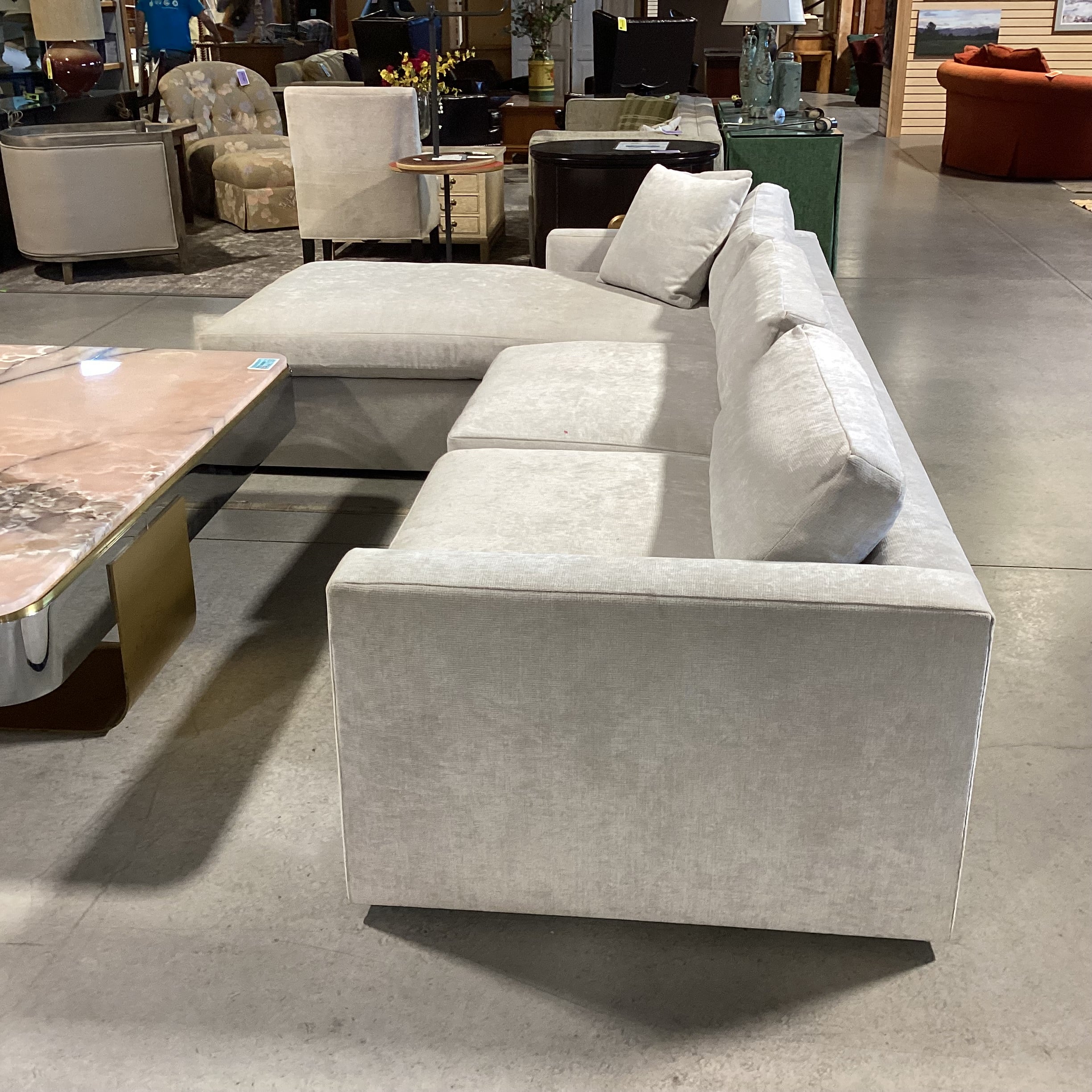 Henry Custom Upholstery Silver Dove Grey Velvet 2 Piece Modern Sectional 121"x 74"x 37"x 24"