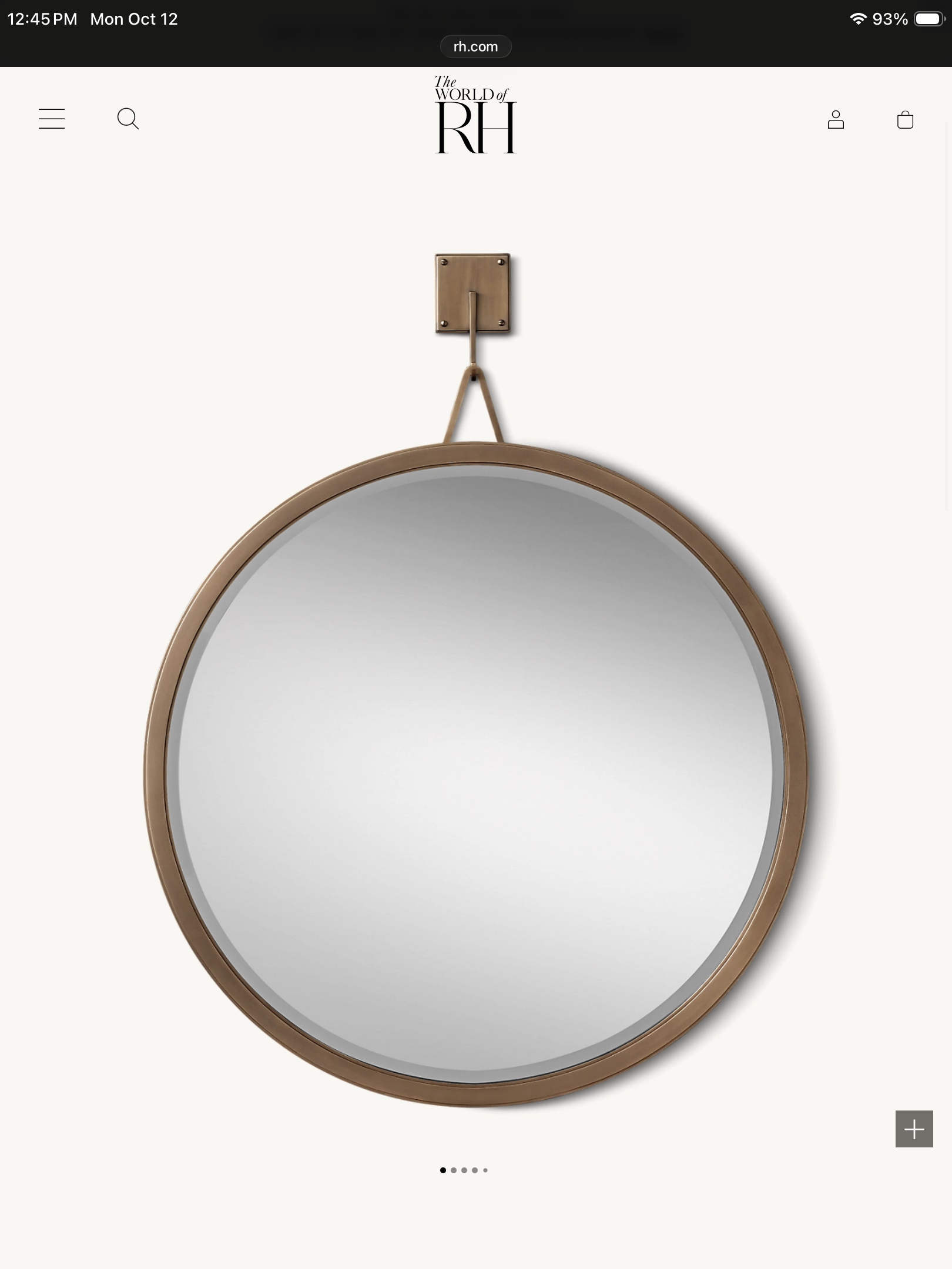 RH Brass Bevelled Edge Round Pendant Mirror 30" x 40"