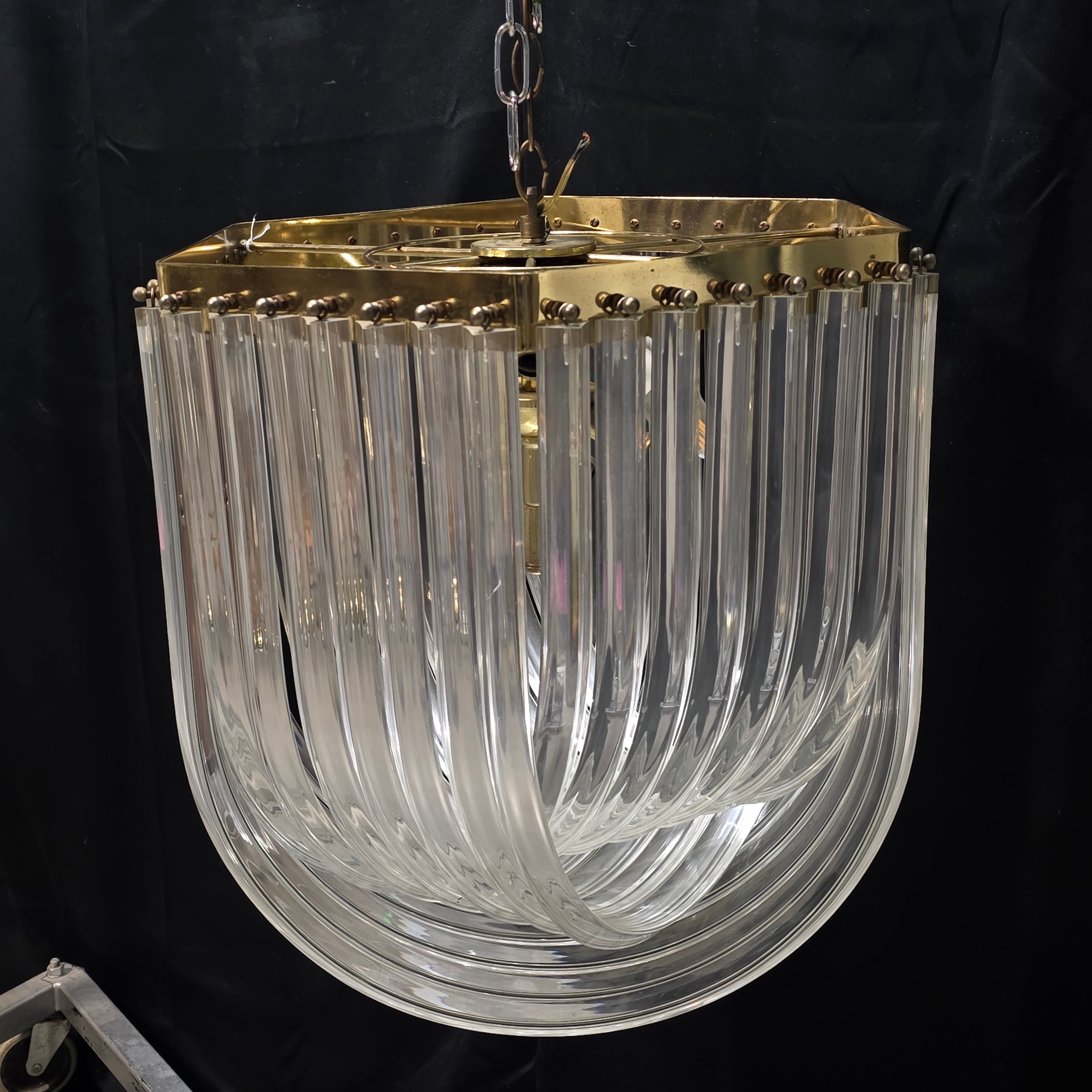 Mid Century Acrylic Lucite Ribbon Loop Chandelier Hollywood Regency Chandelier 19"Dx21"