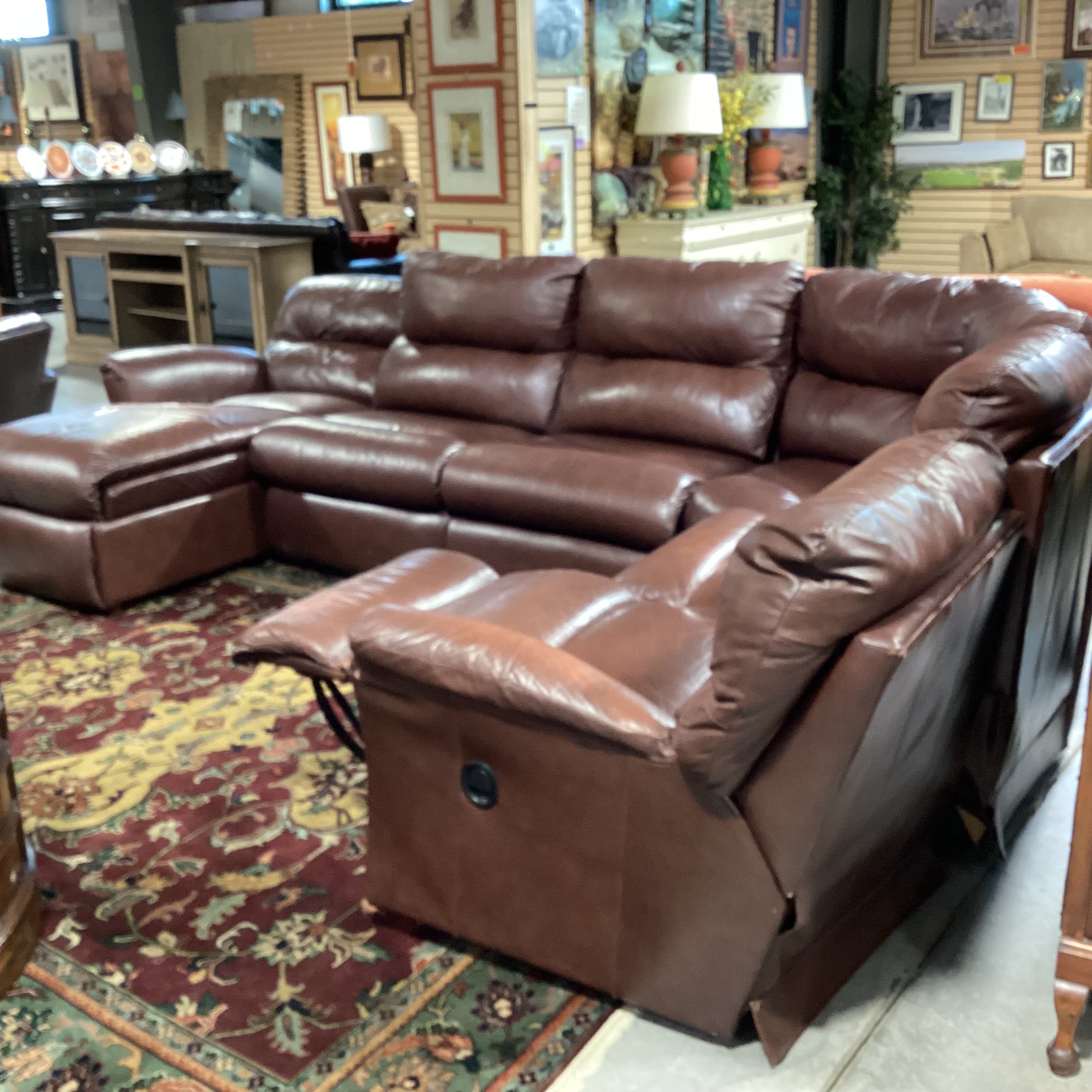 La-z Boy Brown Leather with End Recliners & Chaise 4pc Sectional 140"x 96"x 40"x 30"