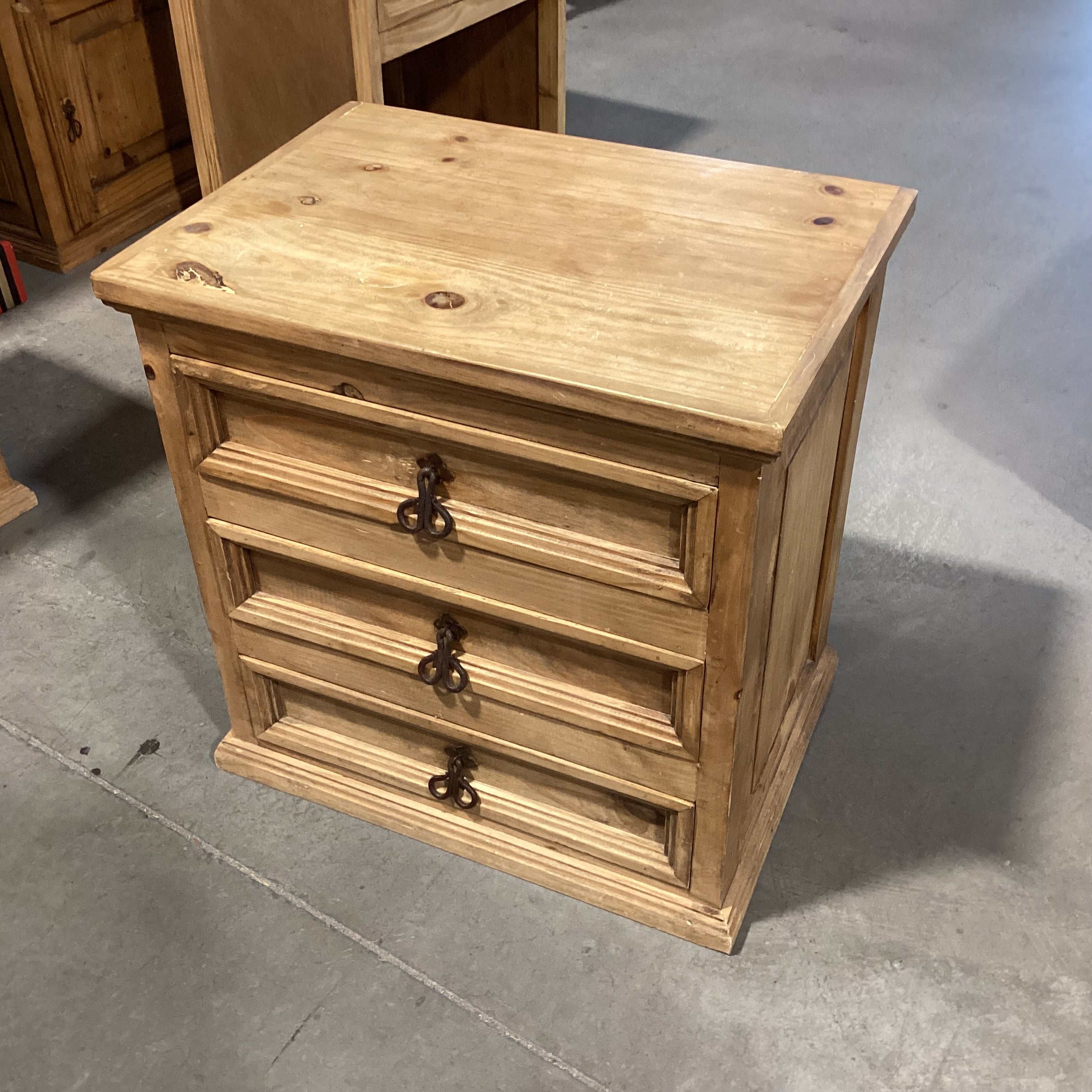 Rustic Natural Pine 3 Drawer End Table 23.5"x 16.5"x 23.5"
