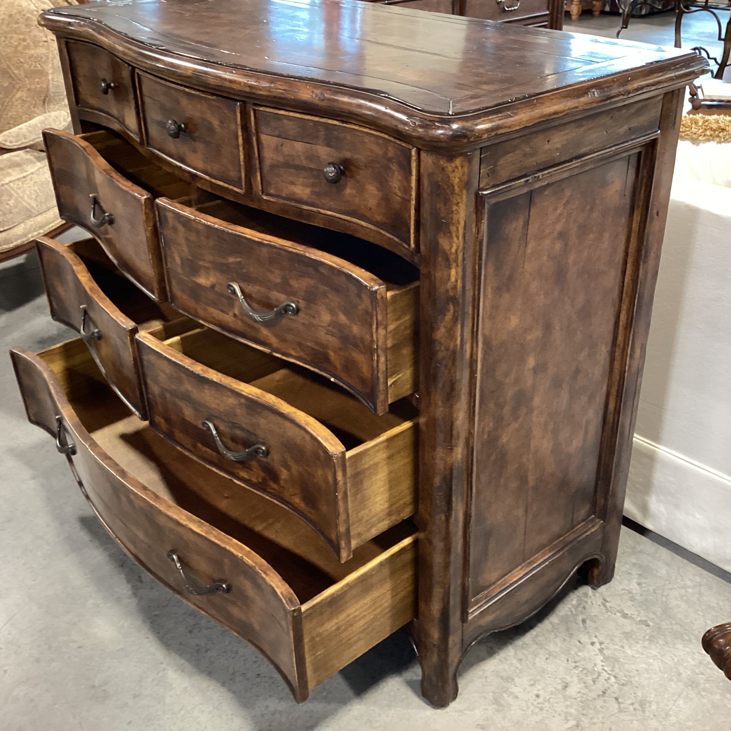 Dark Distressed Solid Wood 8 Drawer Chest 50"x 23"x 42.5"